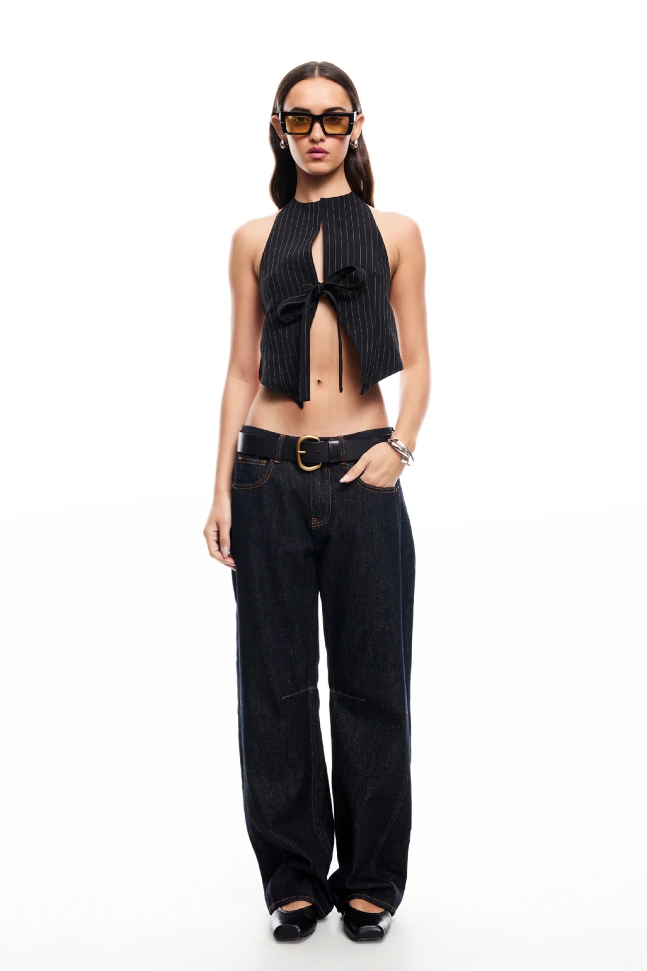 Butterfly Tie Top Onyx Pinstripe