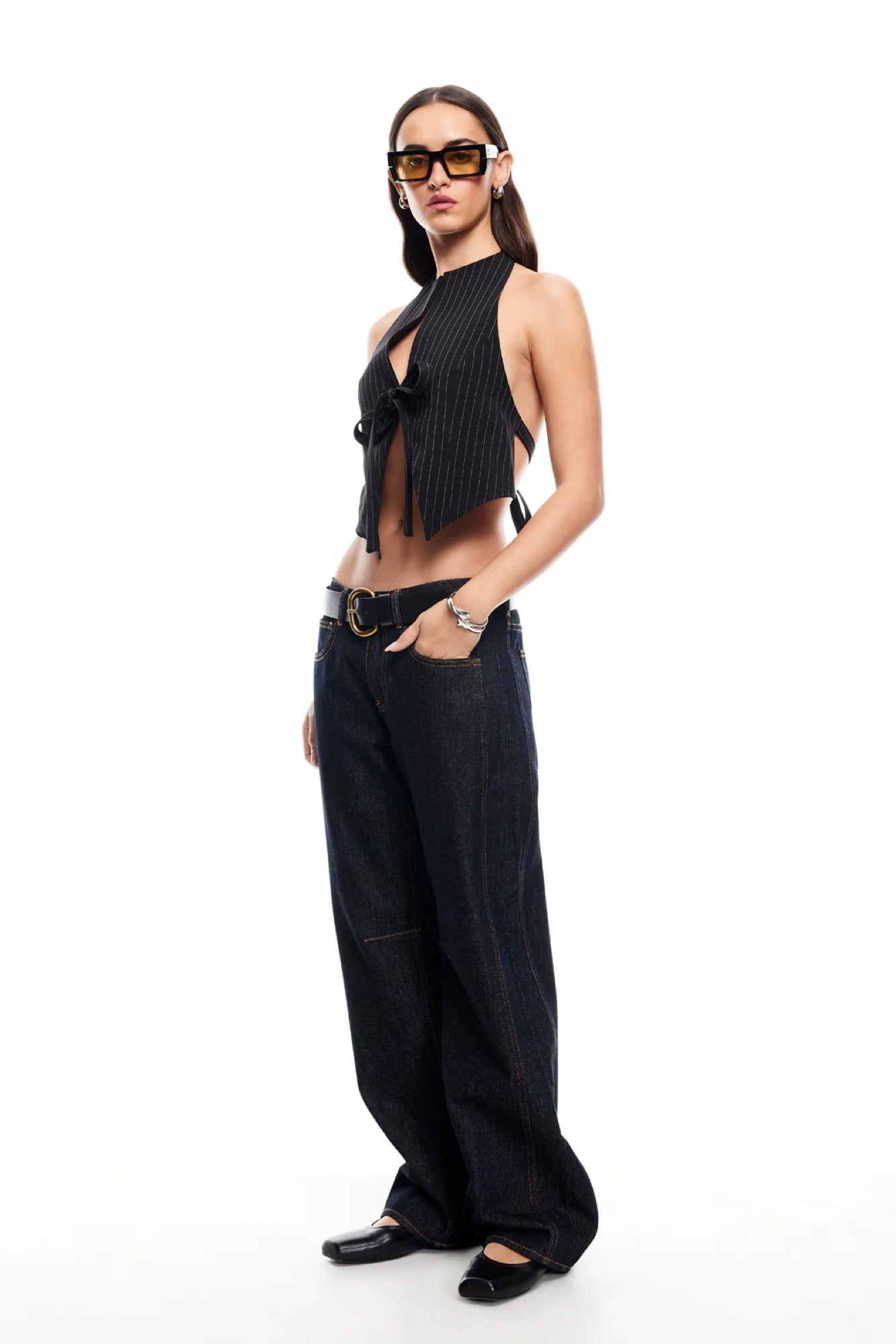 Butterfly Tie Top Onyx Pinstripe