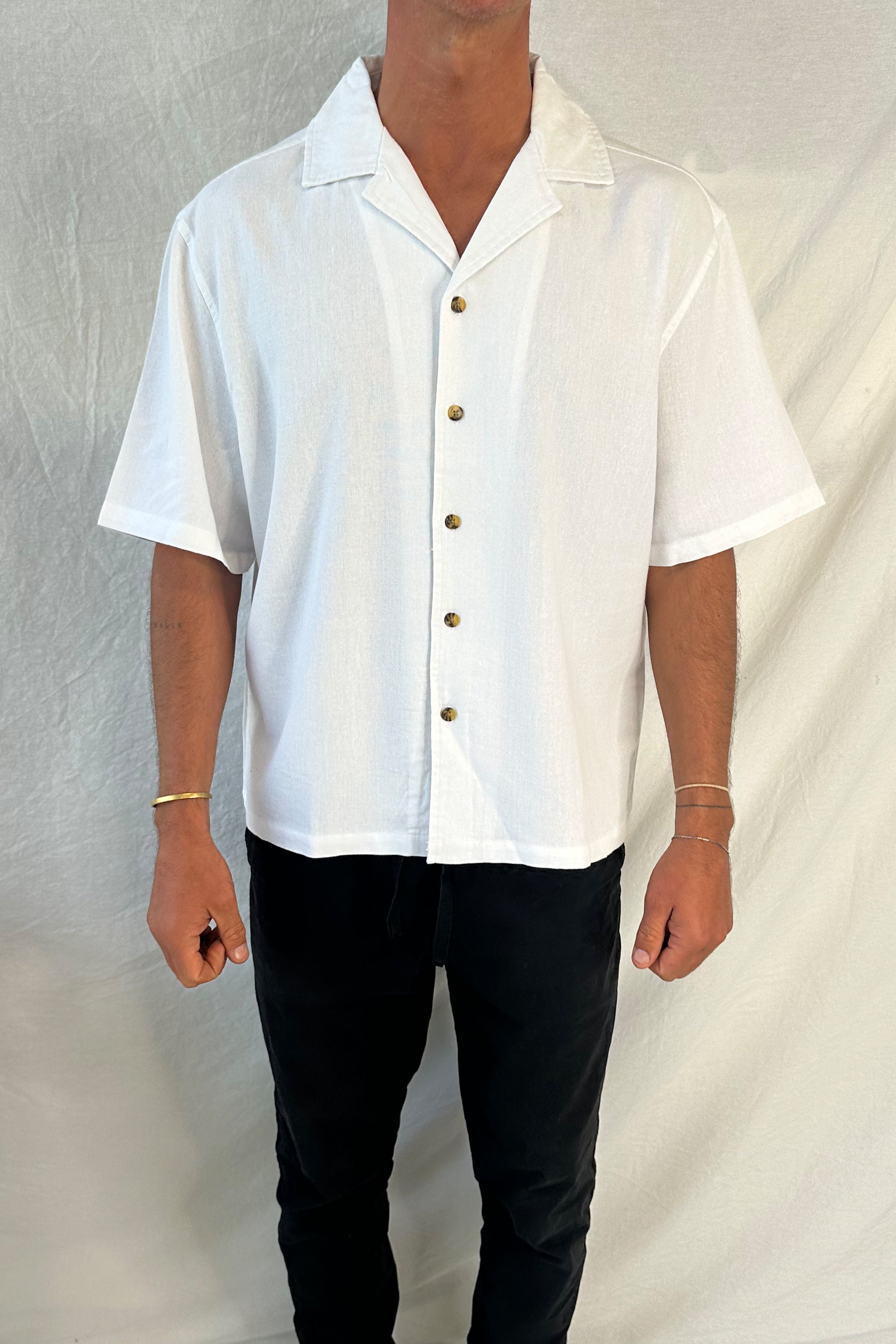 Raf Cropped Shirt Linen White