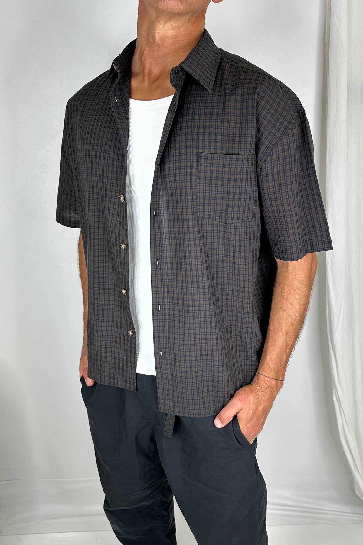 Nathaniel Drop Shirt Check Dark Brown