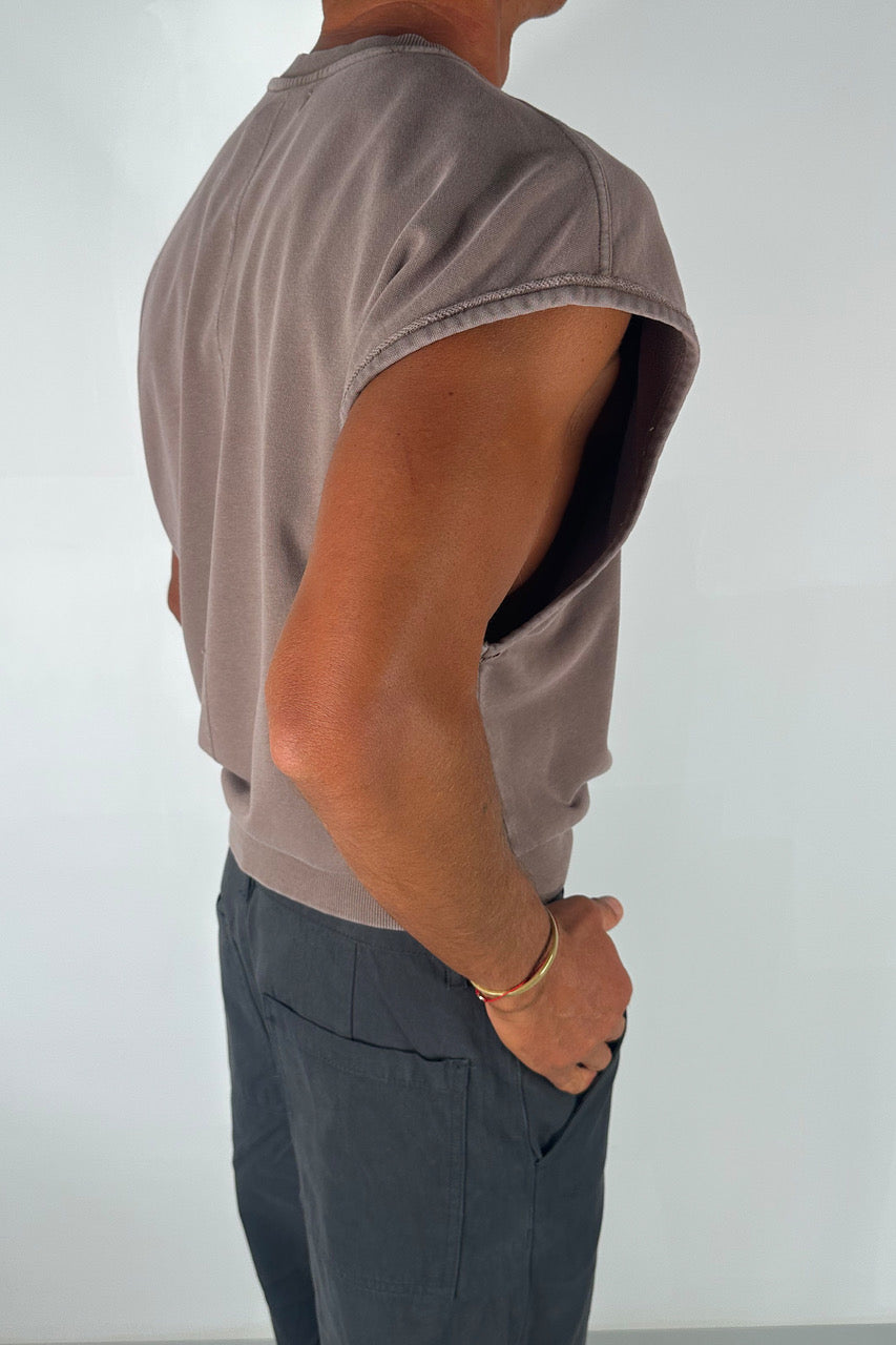 Cropped Fleece Ribbed Tank Choc