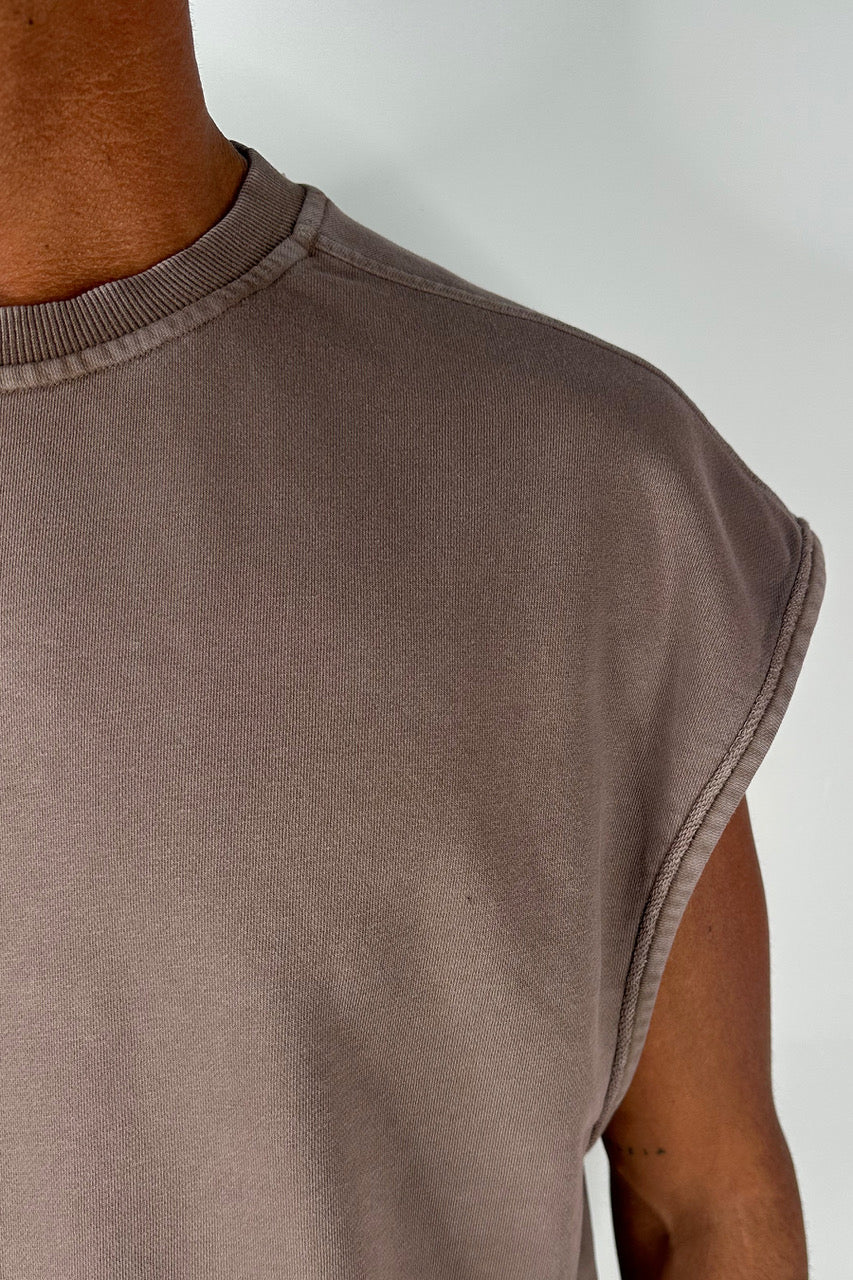 Cropped Fleece Ribbed Tank Choc