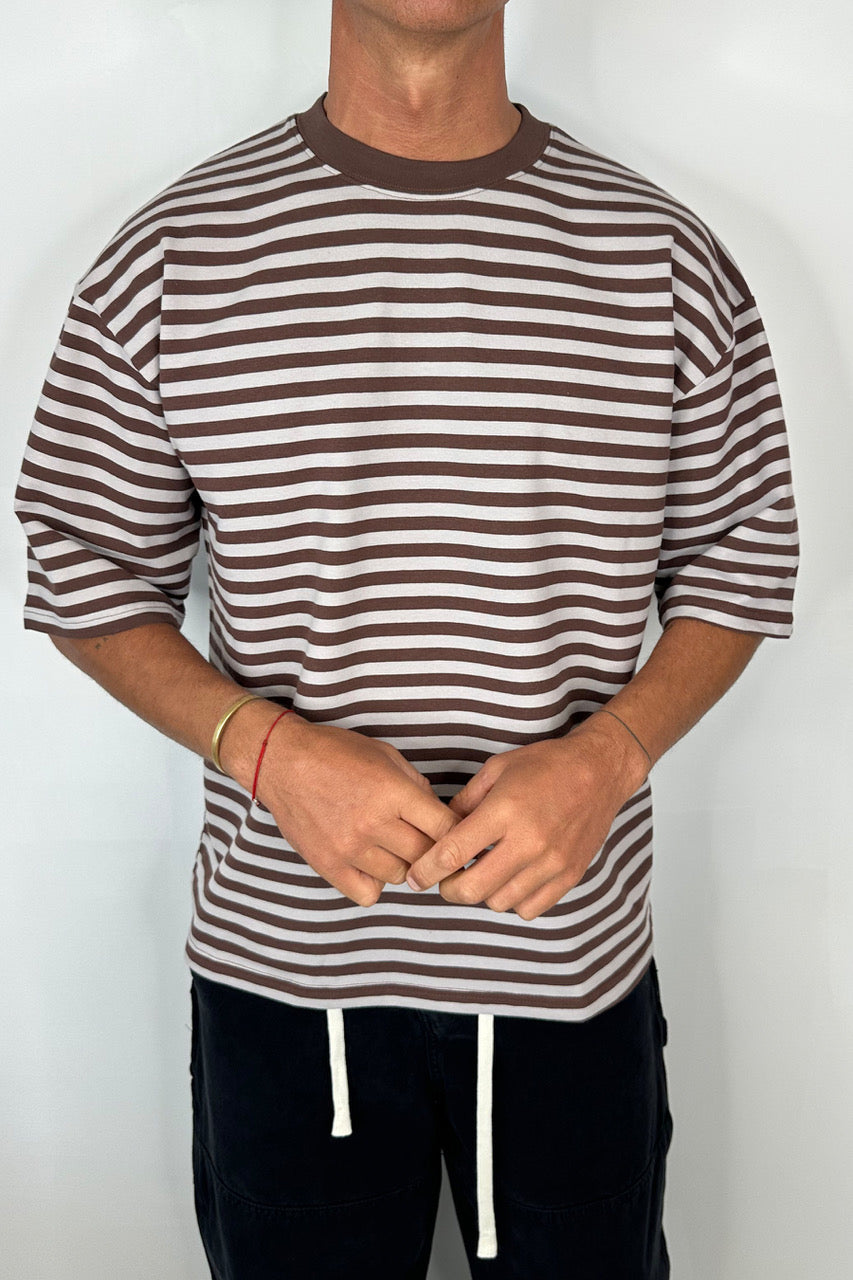 Lesley Stripe Crew Tee Choc