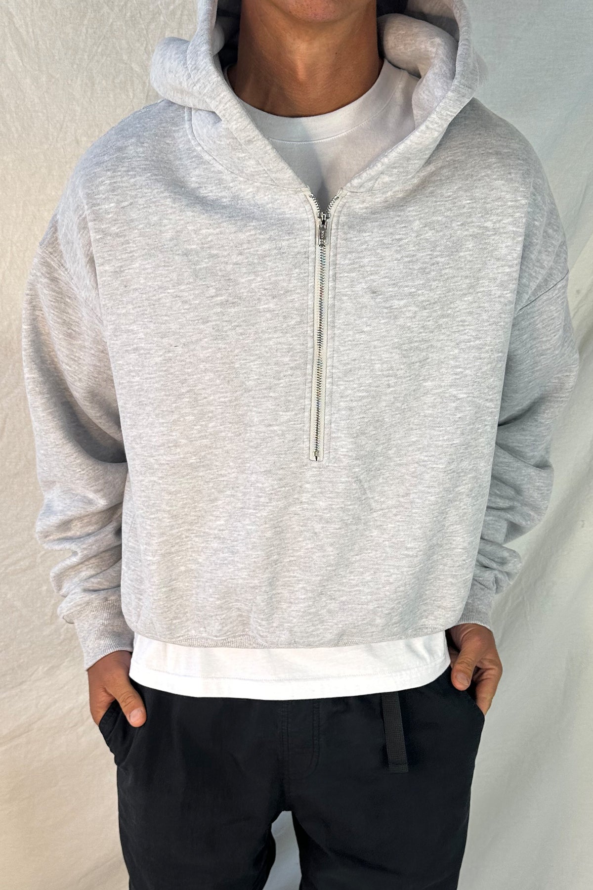 Half Zip Heavyweight Hood Grey