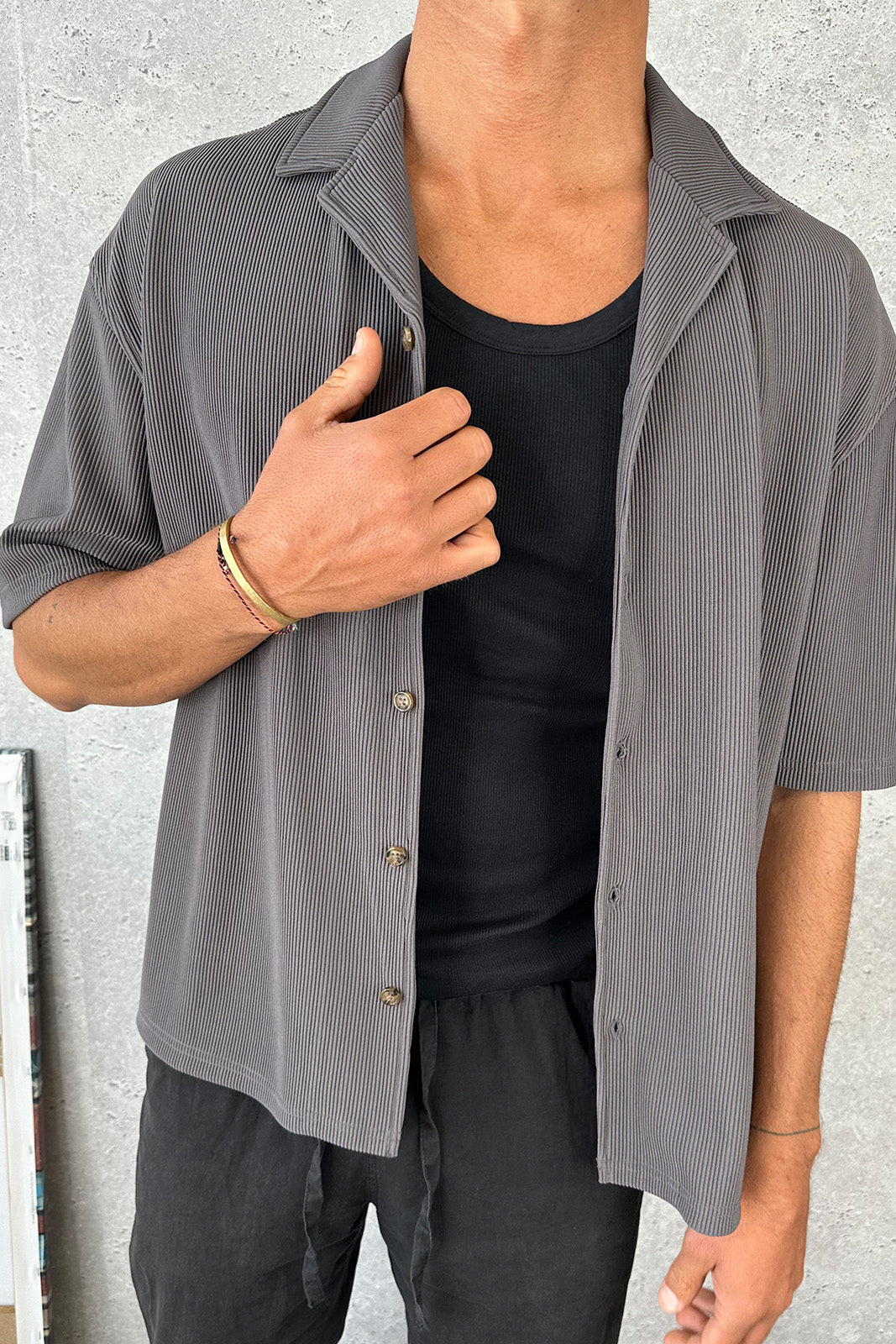 Raf Cropped Shirt Ribbed Dark Grey