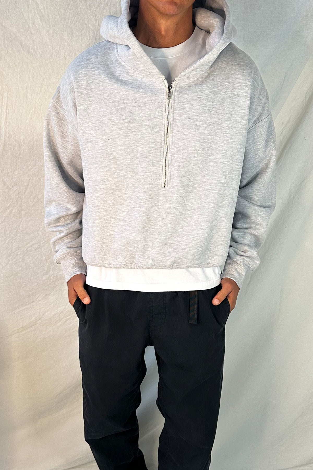 Half Zip Heavyweight Hood Grey