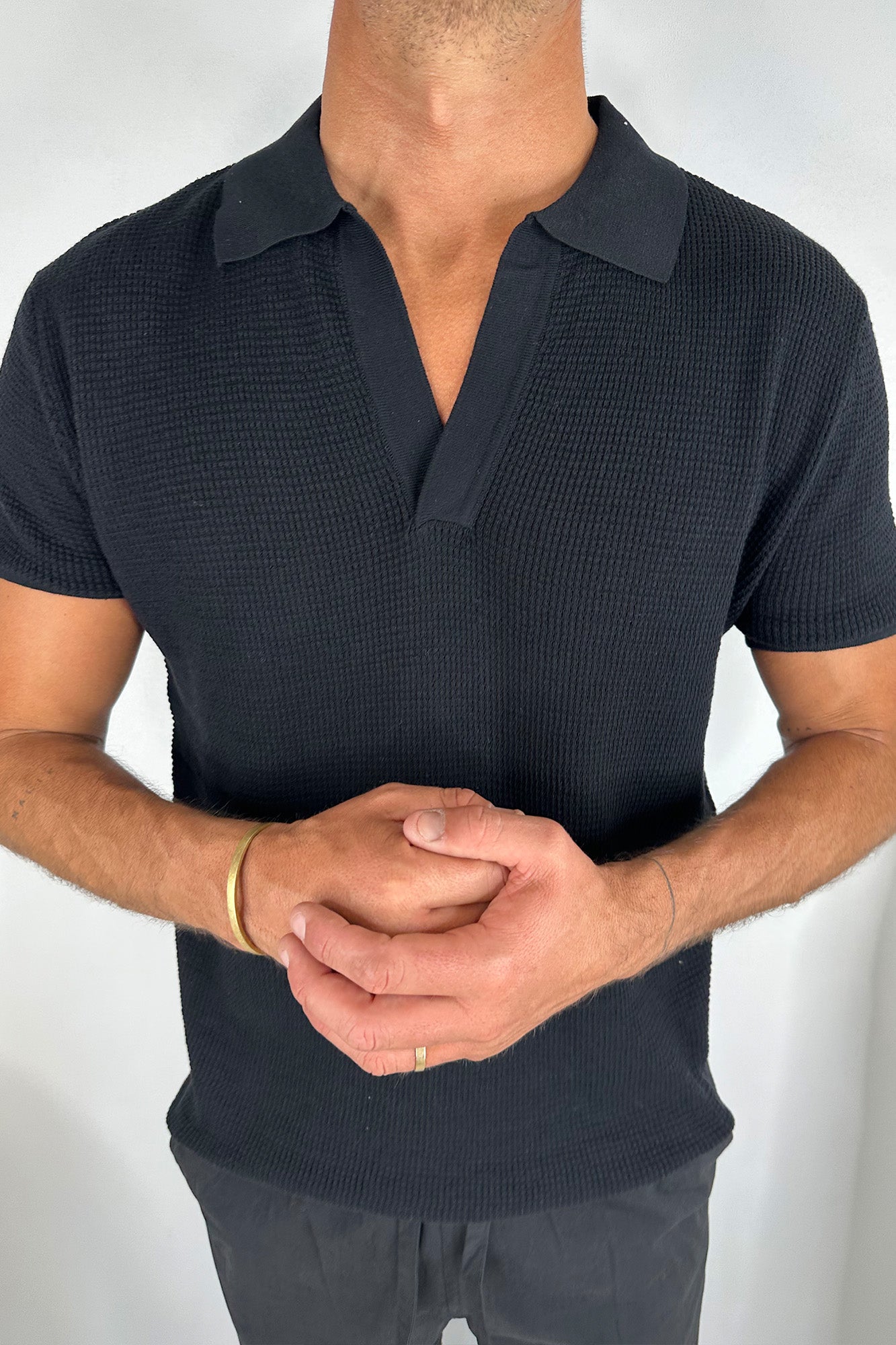 NTH Open Neck Polo Black