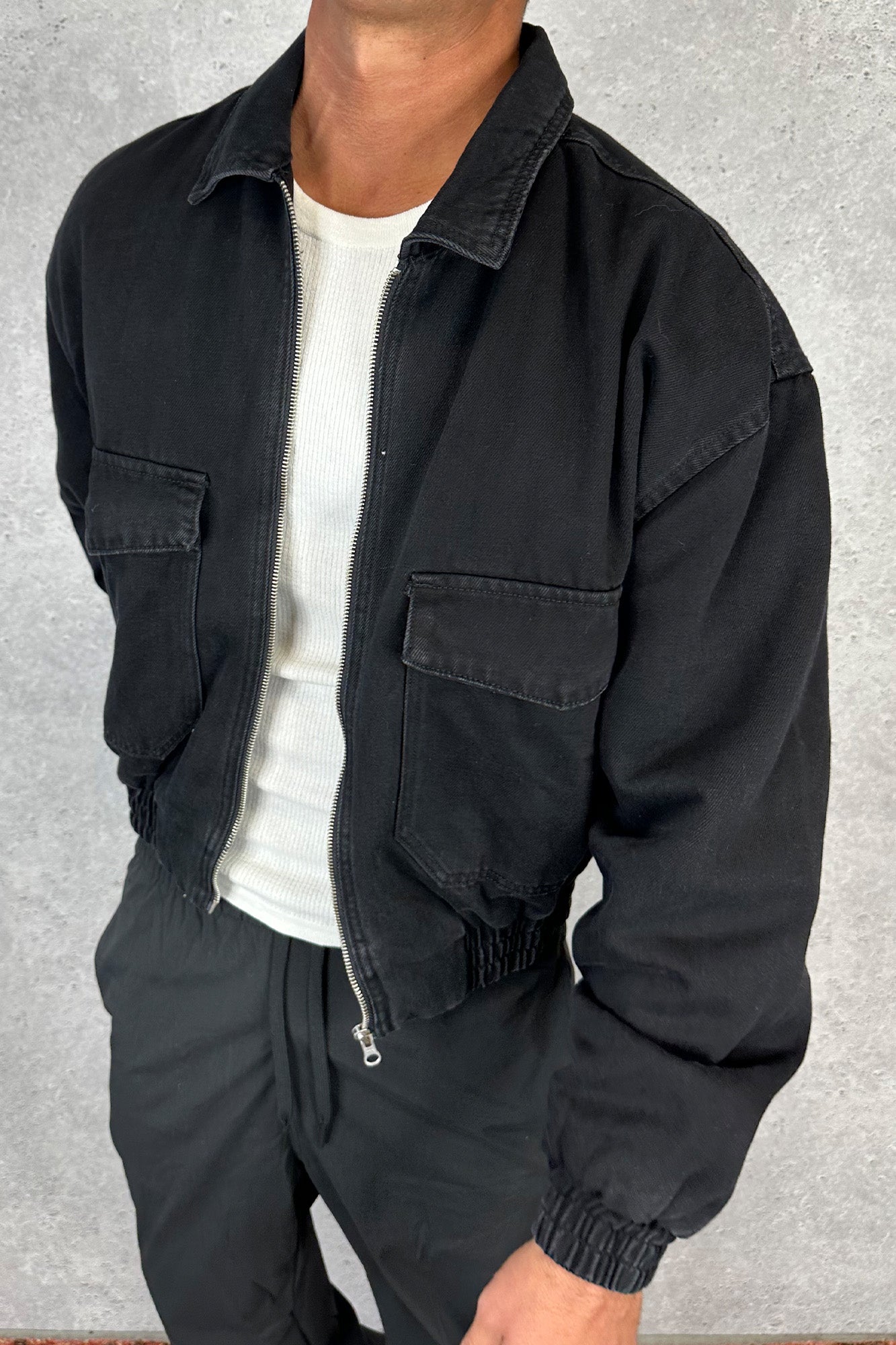 Tom Denim Zip Bomber Black