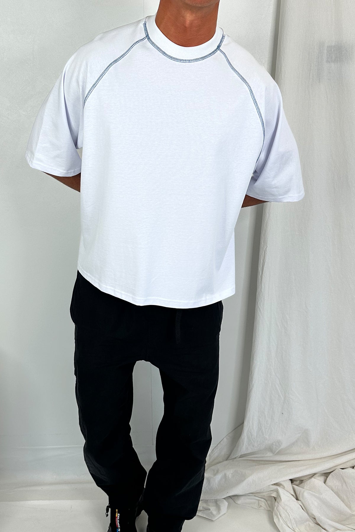 Contrast Stitch Raglan Tee White