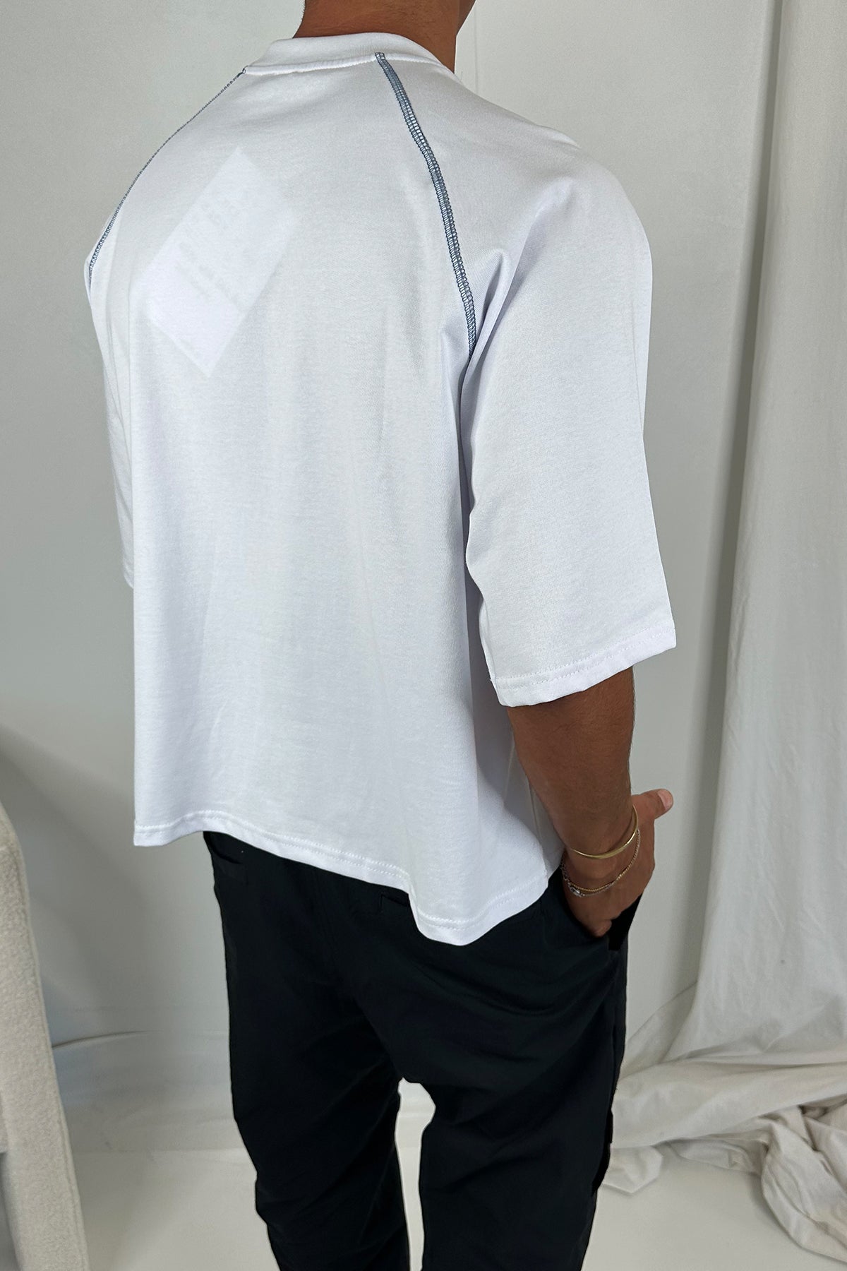 Contrast Stitch Raglan Tee White