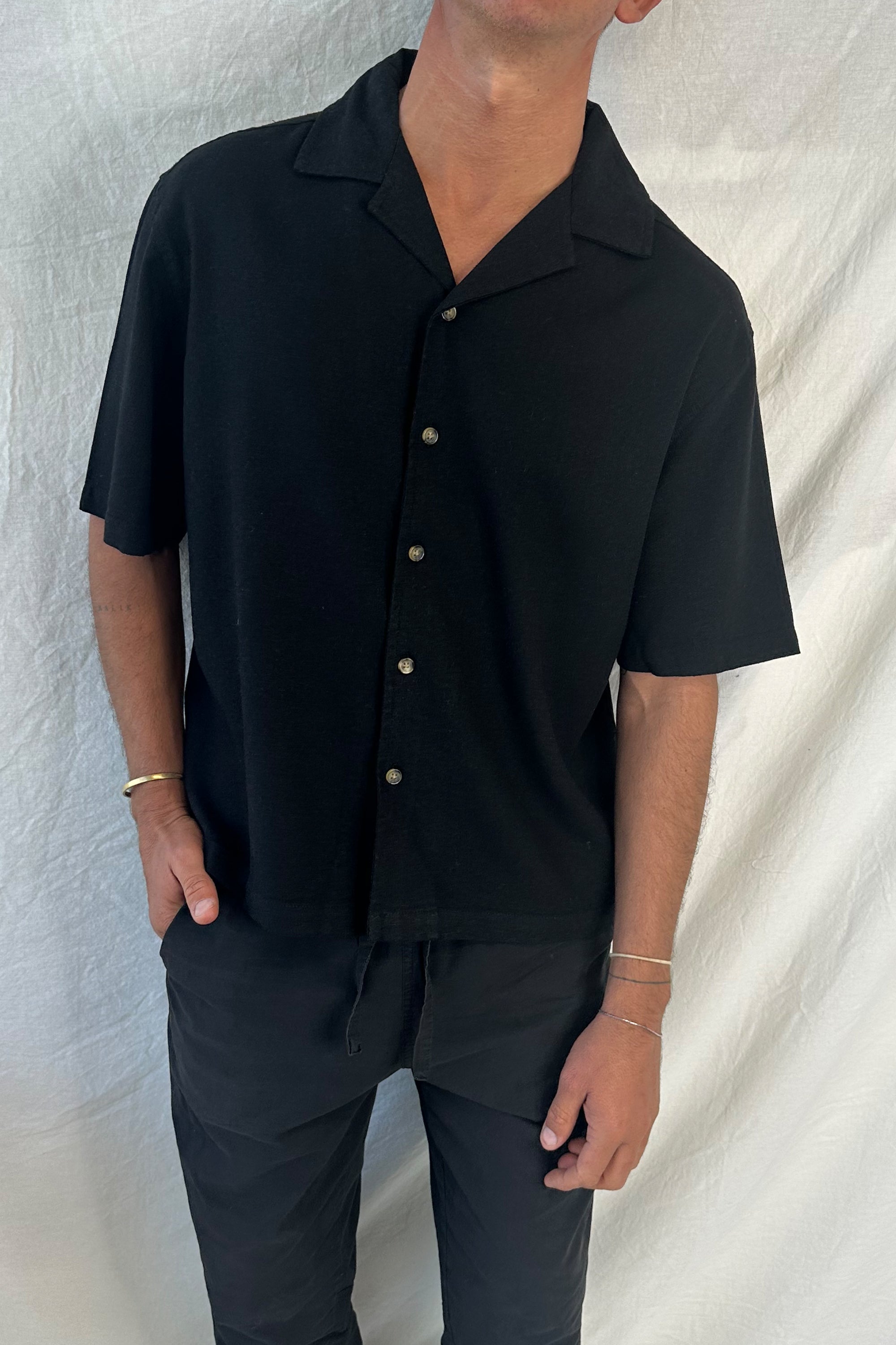 Raf Cropped Shirt Linen Black