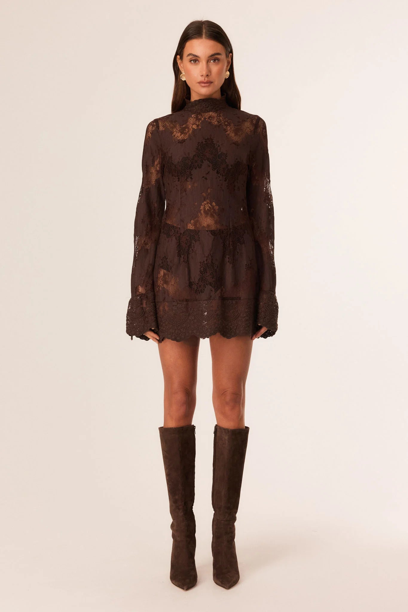 Astra Lace Mini Dress Chocolate