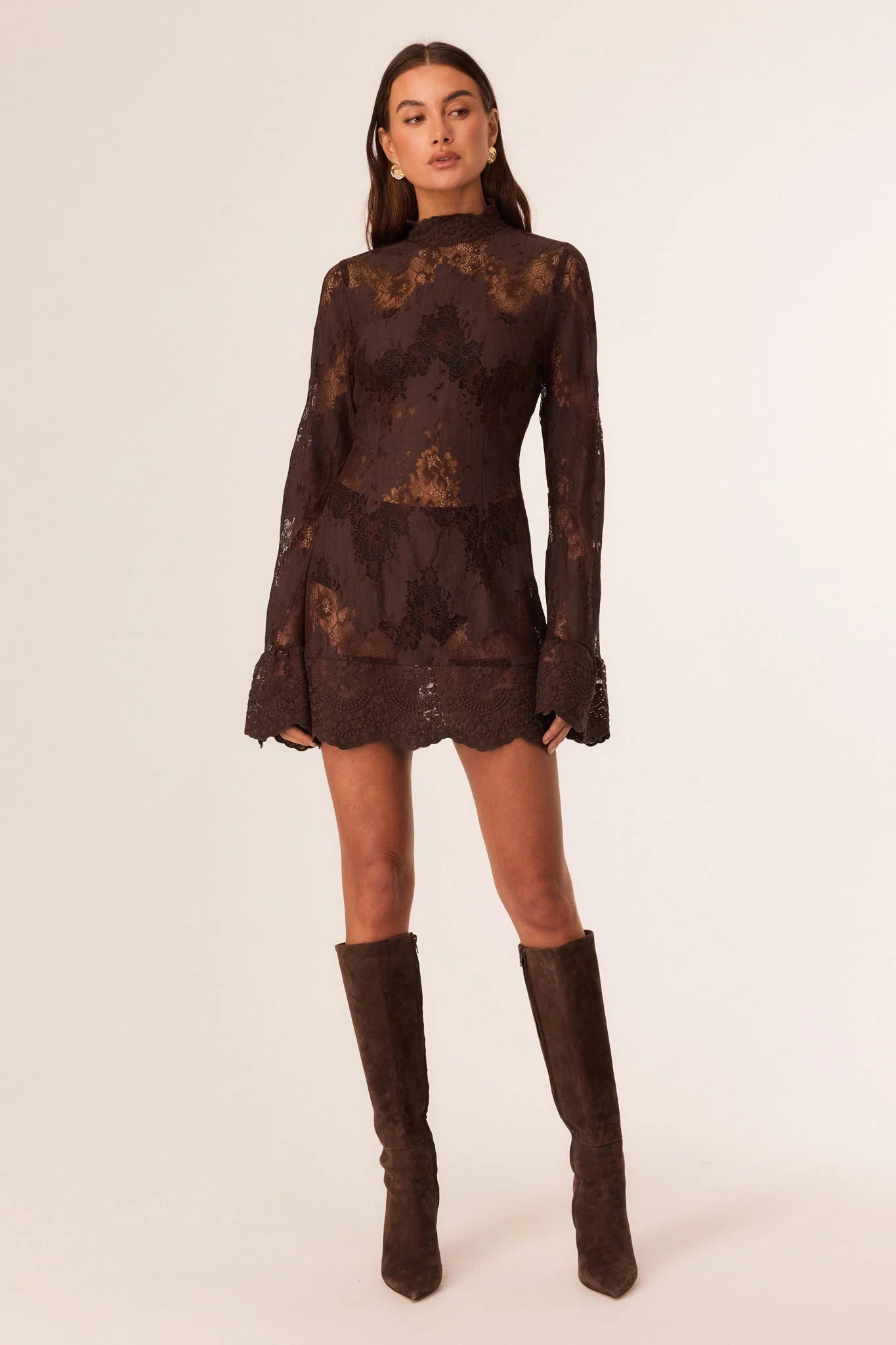 Astra Lace Mini Dress Chocolate