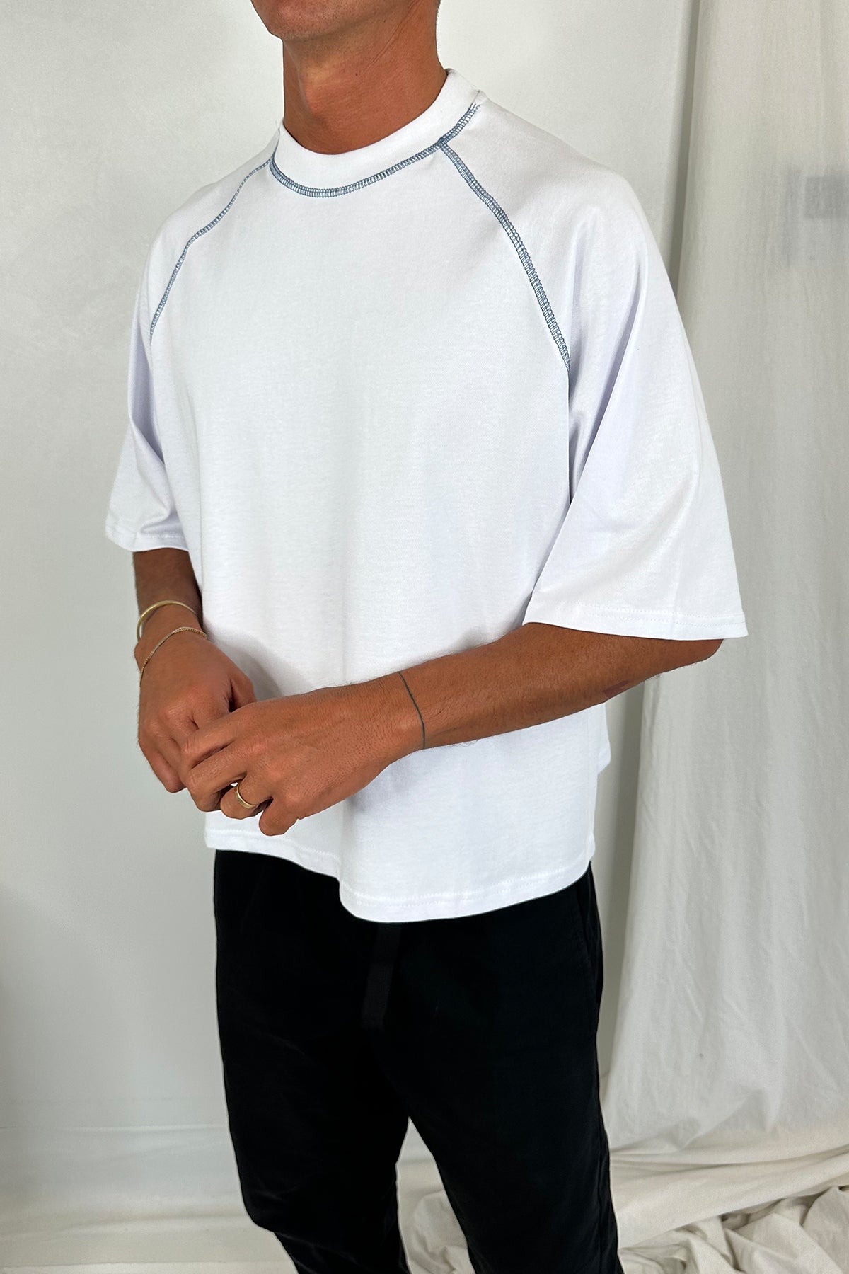 Contrast Stitch Raglan Tee White