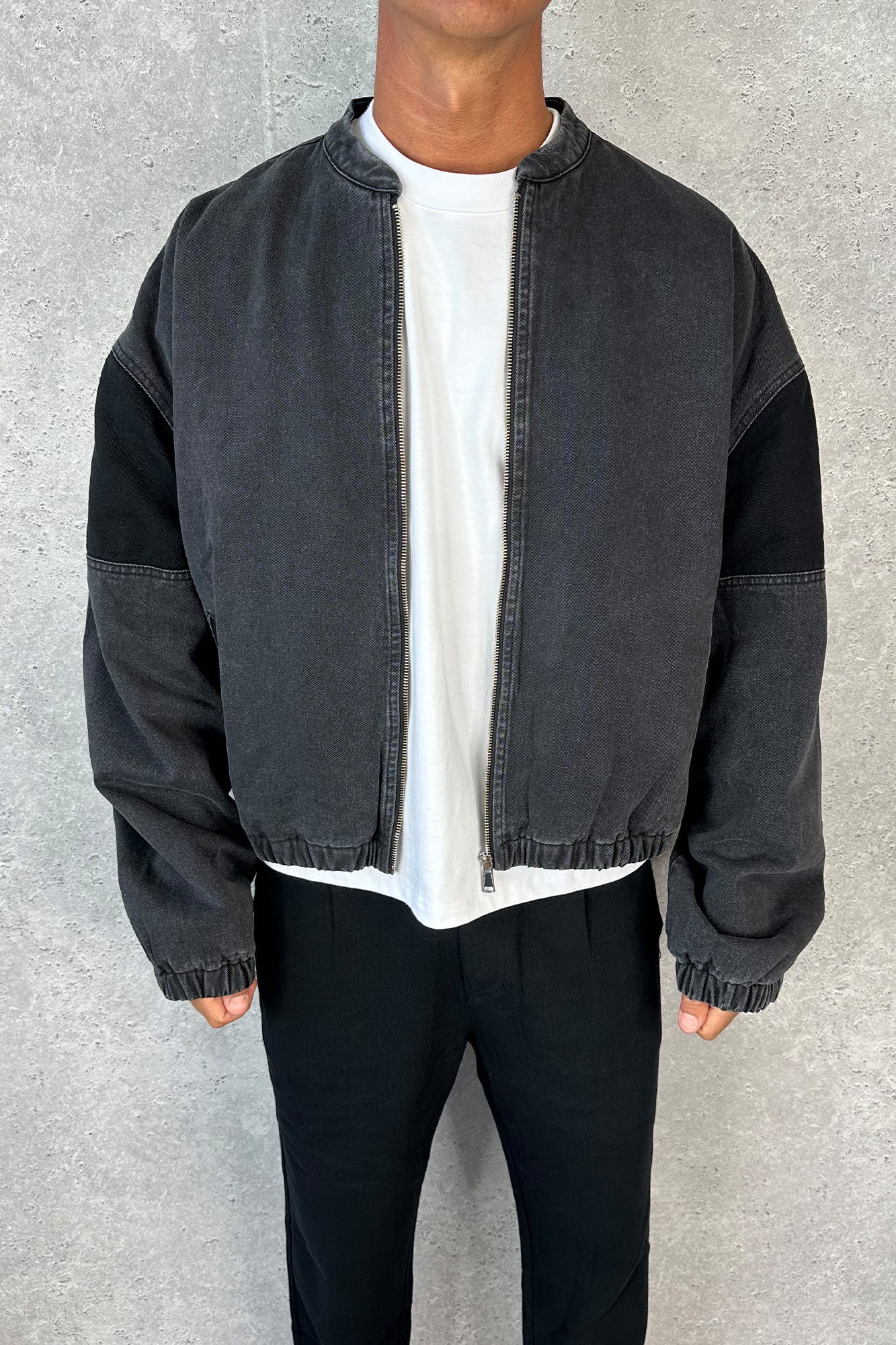 Panelled Denim Bomber Black