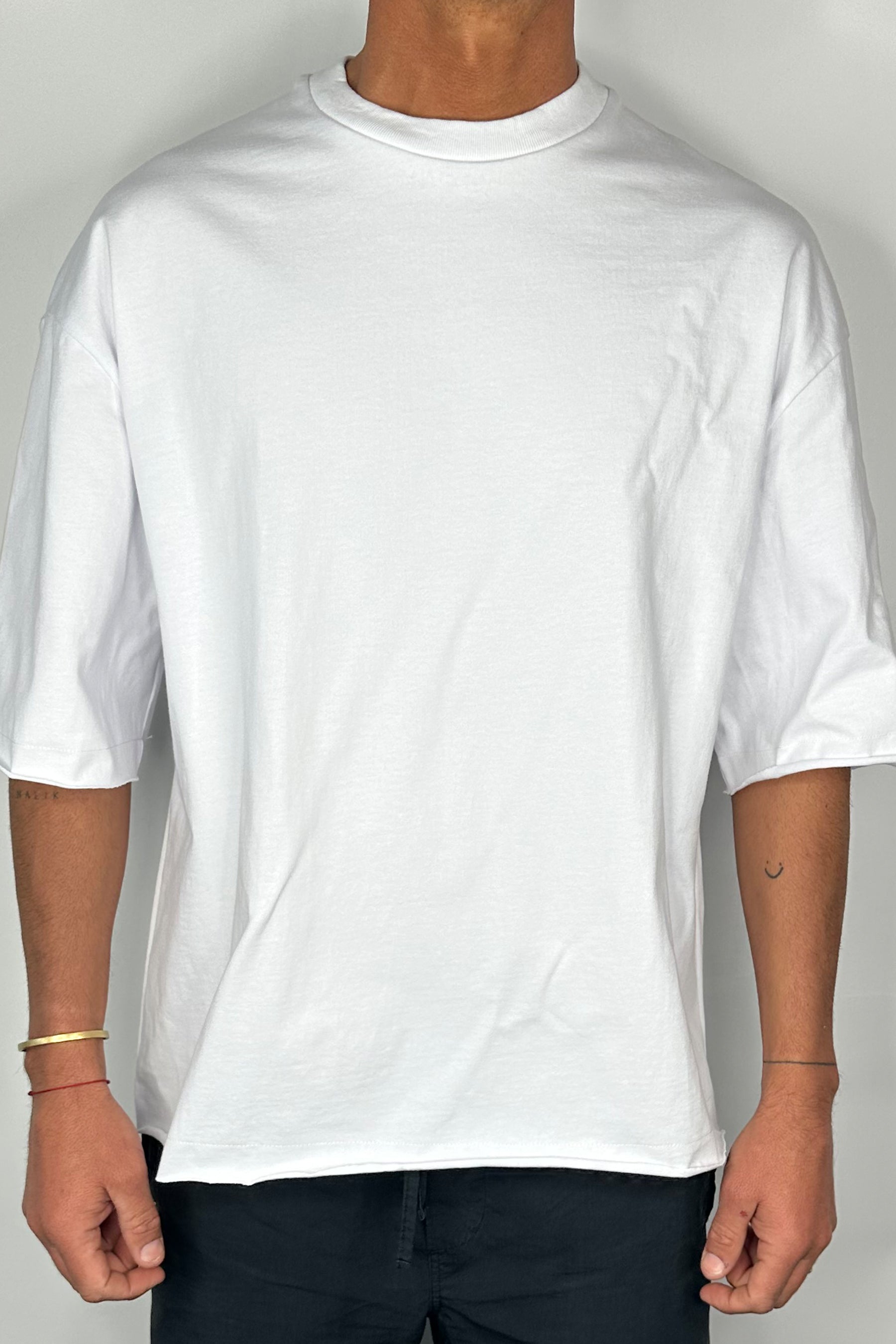 Raw Hem Crew Neck Tee White