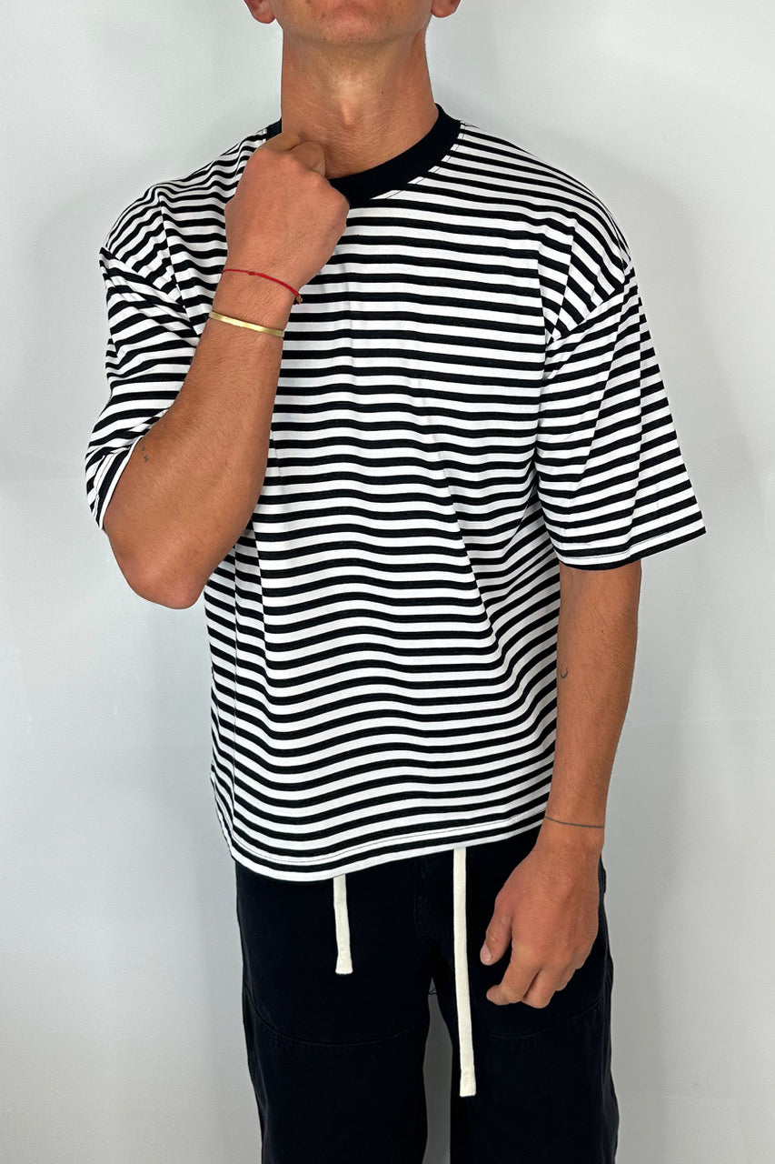 Lesley Stripe Crew Tee Black