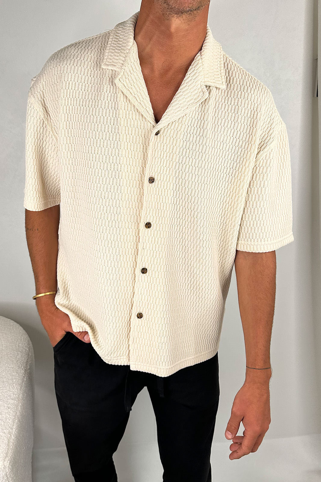 Raf Cropped Shirt Texture Ivory