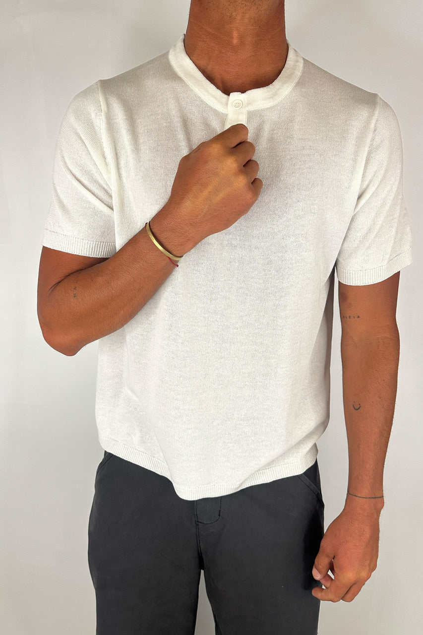 Knitted Henley Tee White