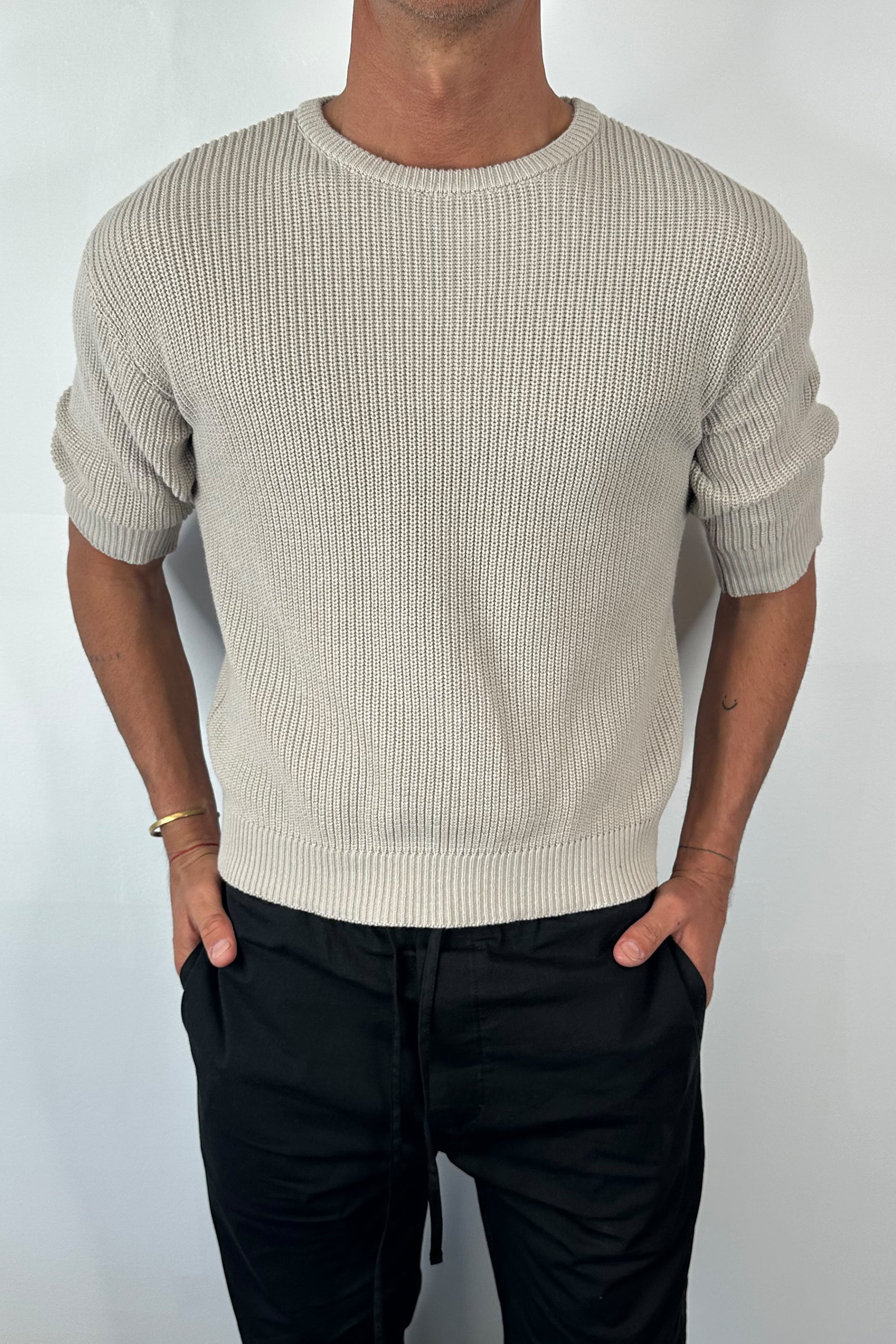 Drop Sleeve Knitted Tee Stone