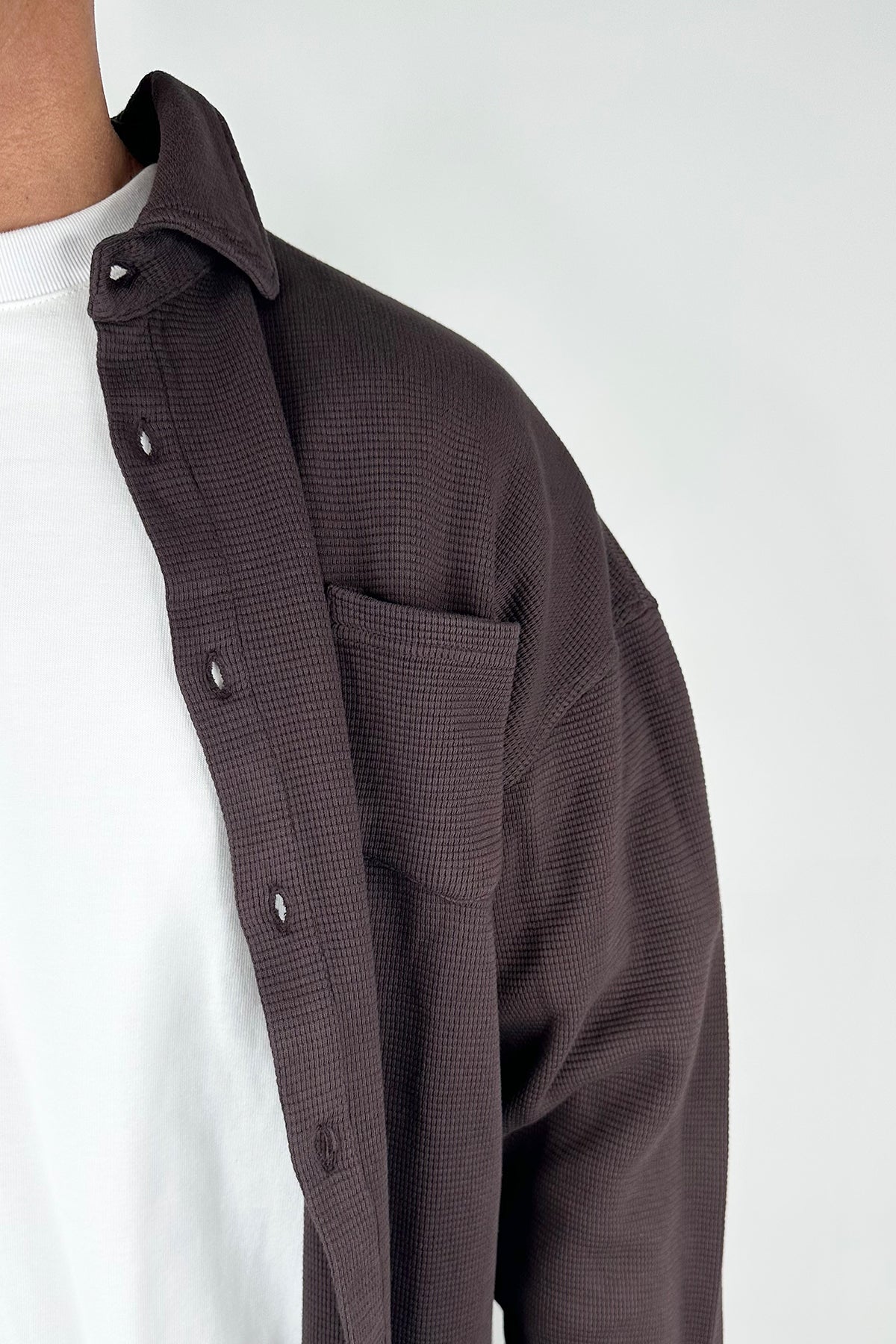 Long Sleeve Waffle Shirt Choc