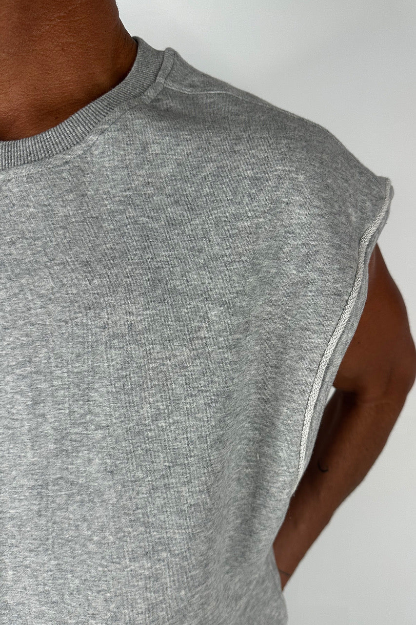 Cropped Fleece Ribbed Tank Grey