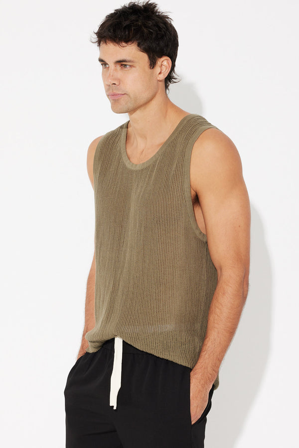 NTH Ribbed Knit Tank Army FINAL SALE