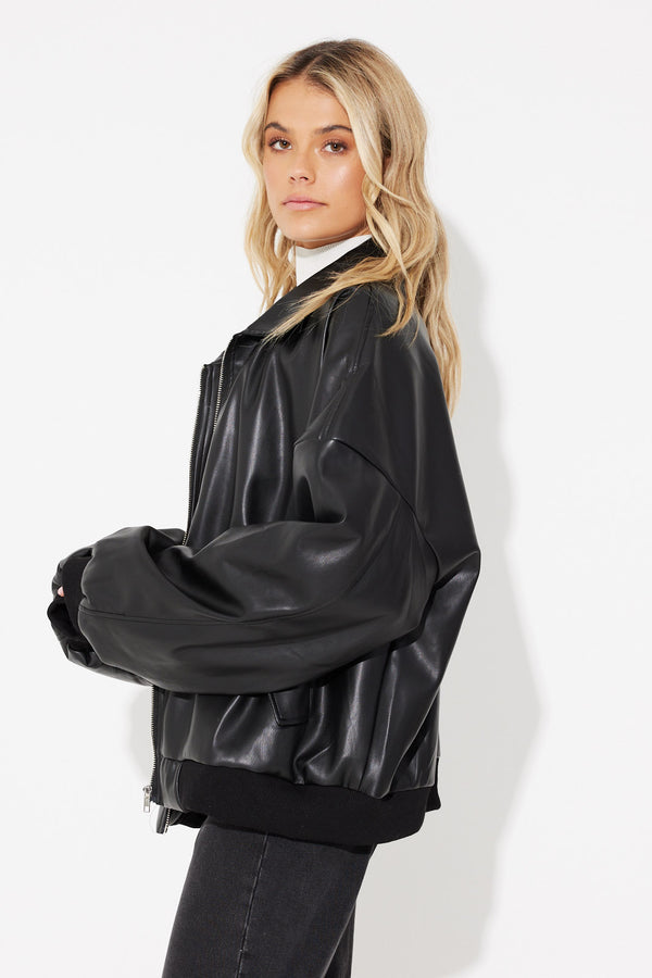 Unisex Faux Leather Drop Sleeve Jacket Black - SALE