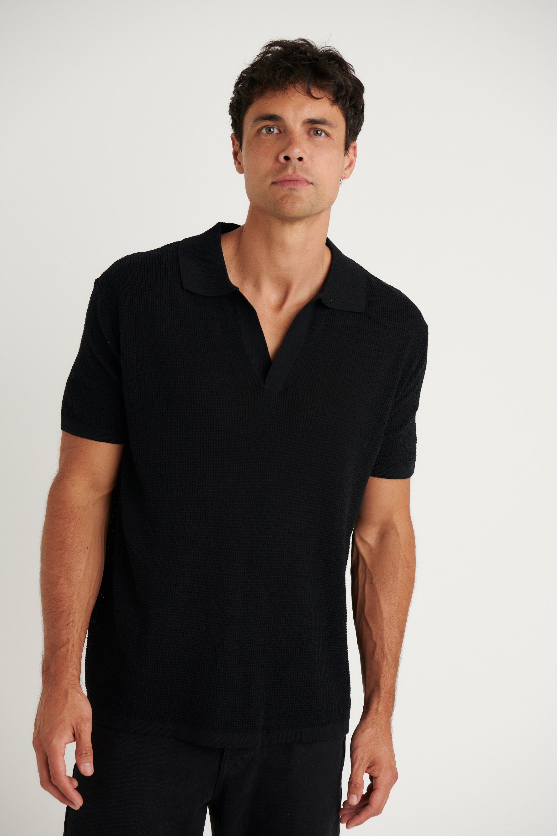NTH Open Neck Polo Black