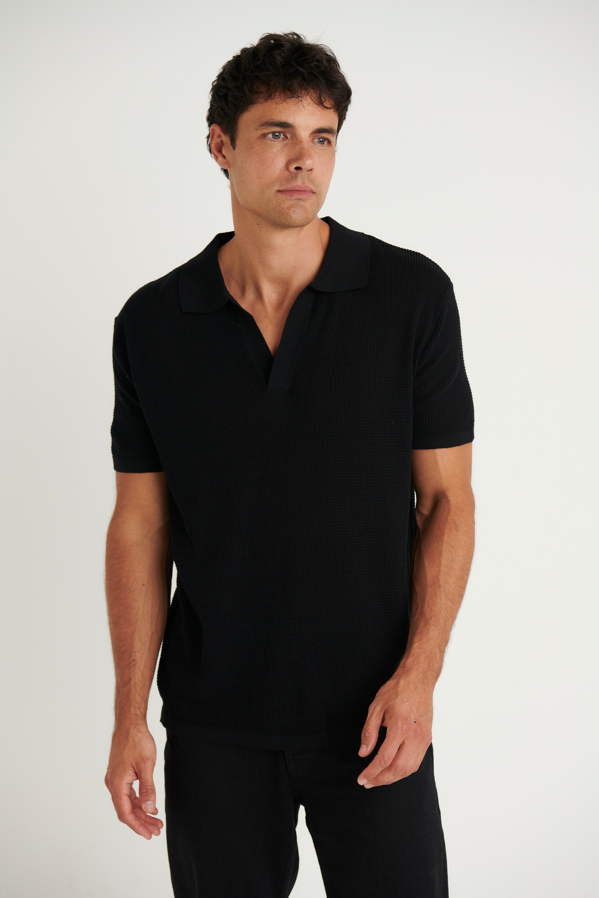 NTH Open Neck Polo Black