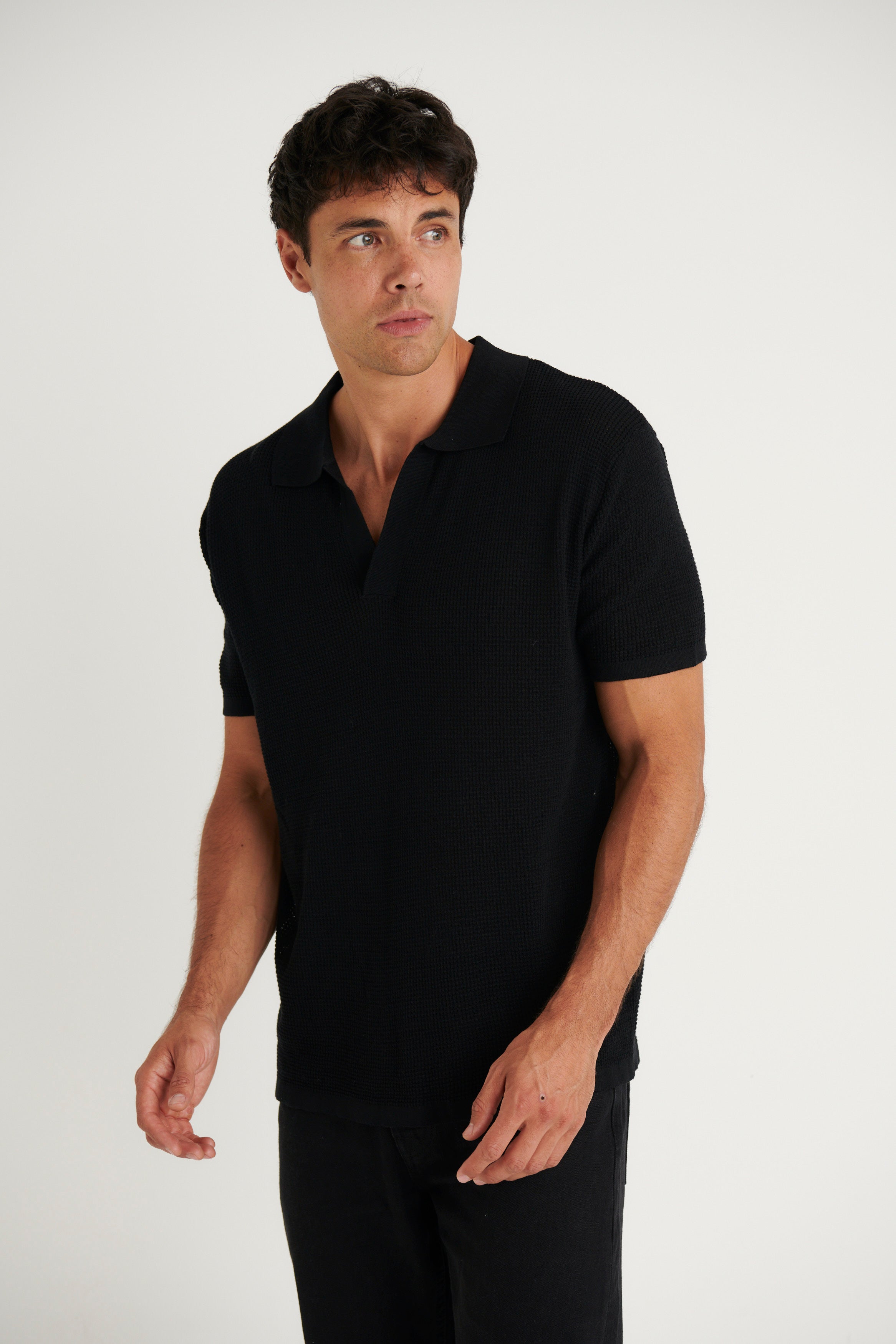 NTH Open Neck Polo Black