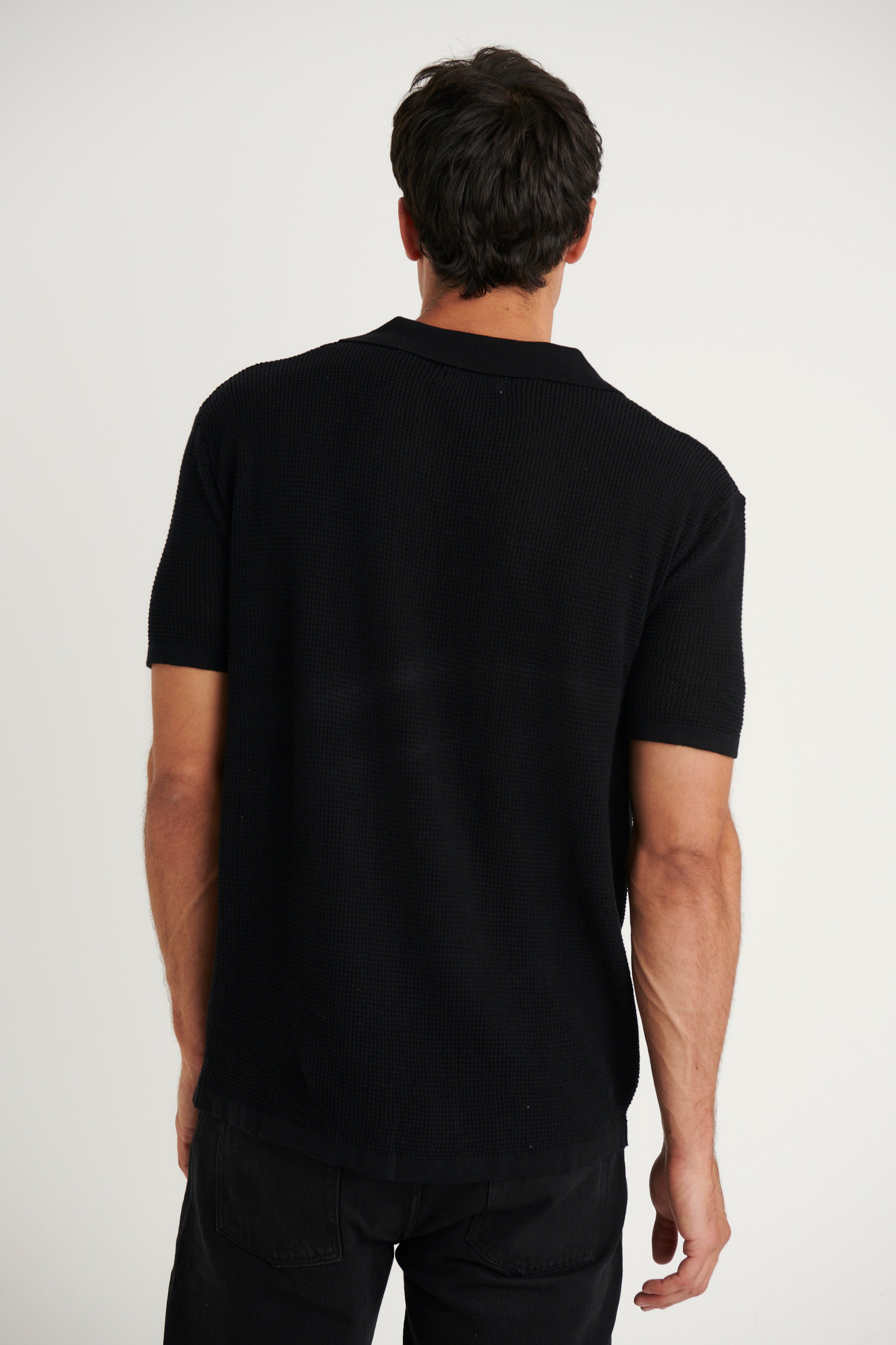 NTH Open Neck Polo Black