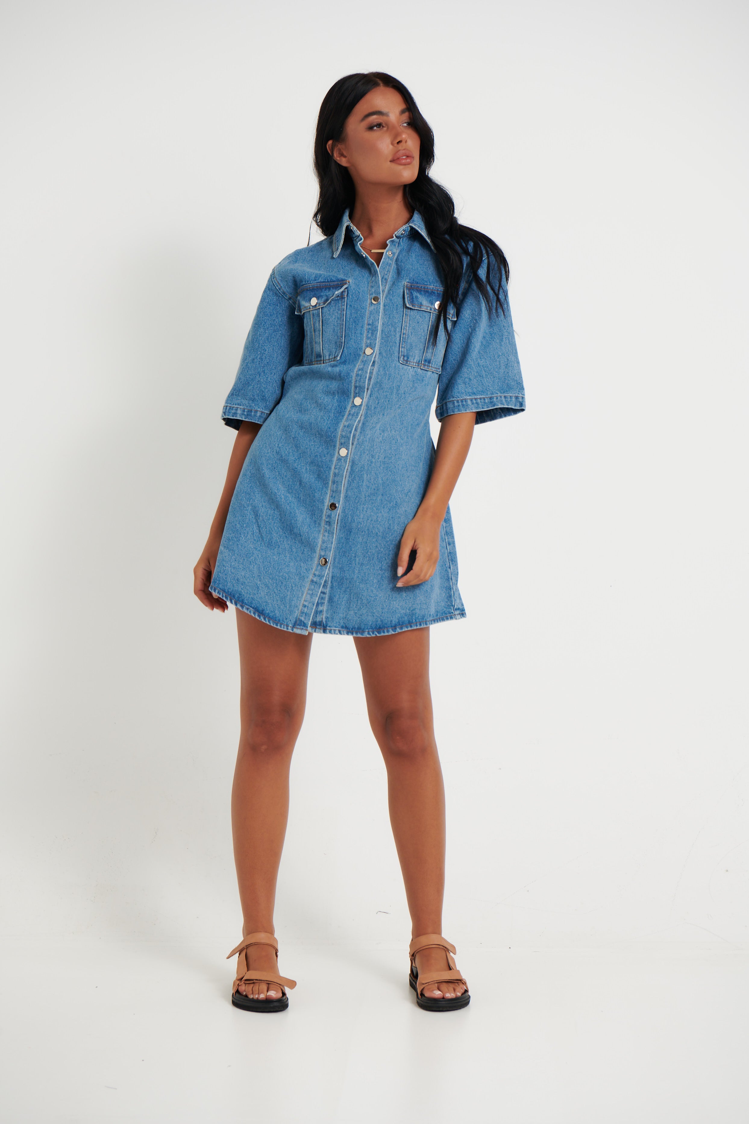 Kaneisha Denim Dress Light Blue