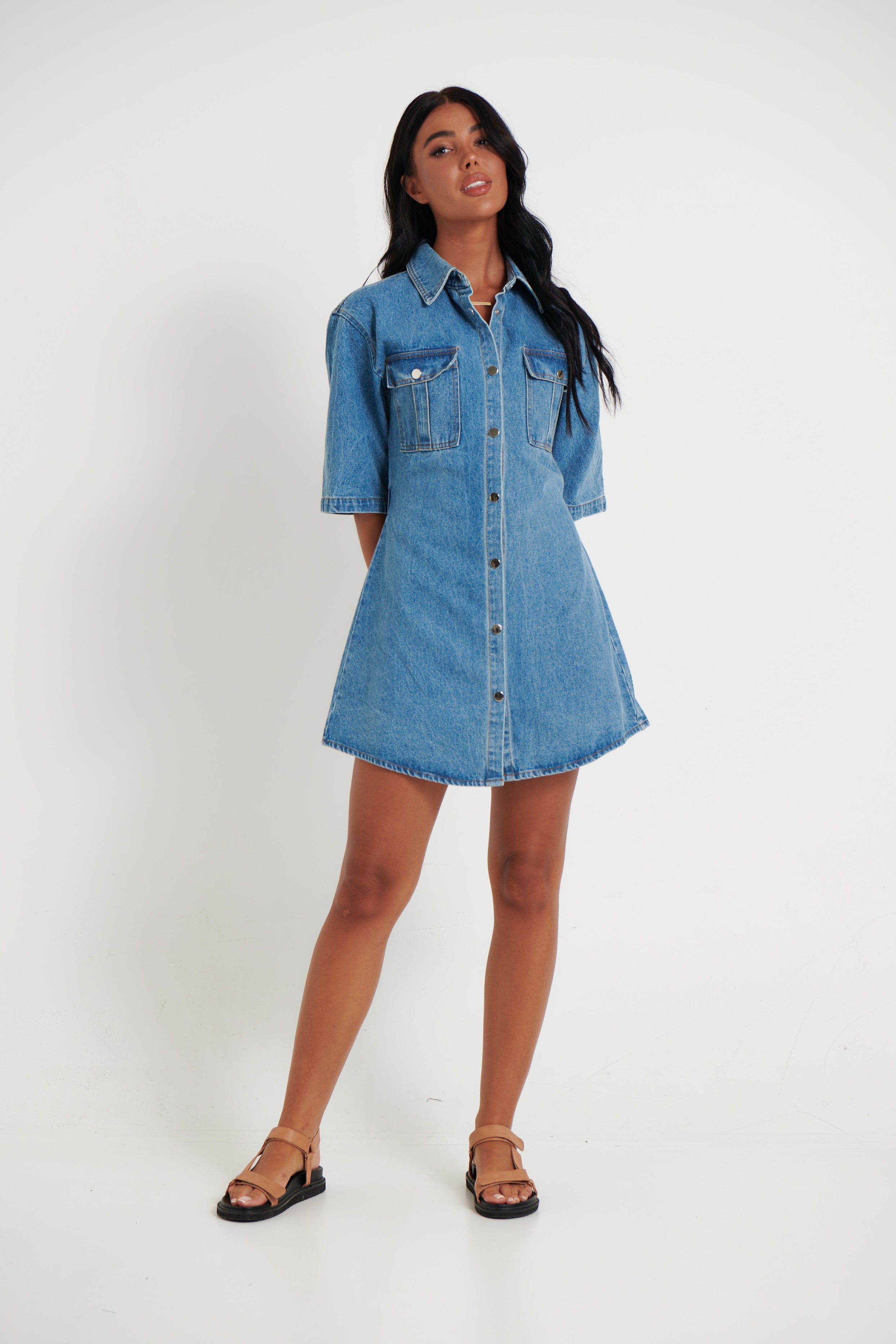 Kaneisha Denim Dress Light Blue