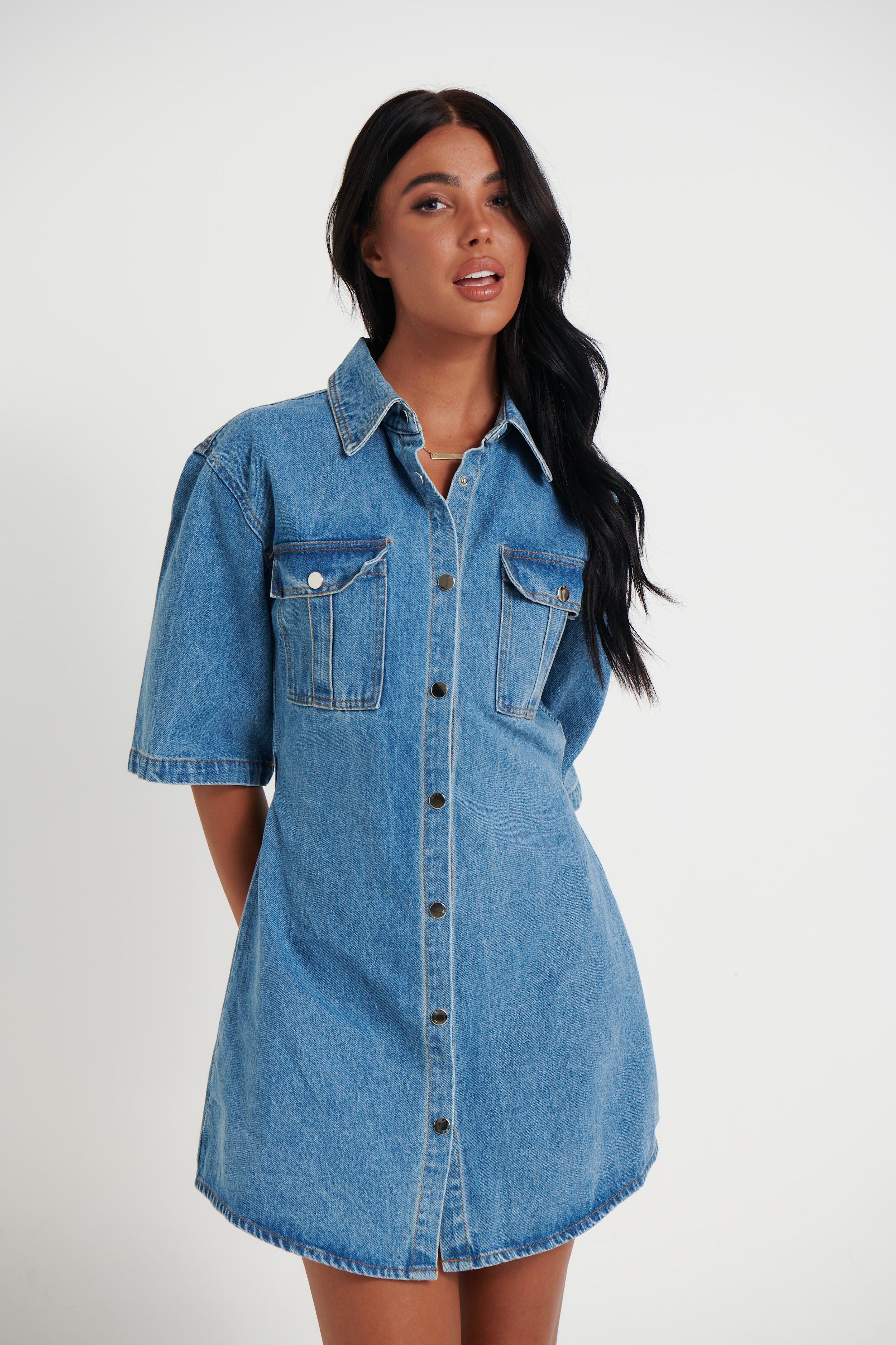 Kaneisha Denim Dress Light Blue