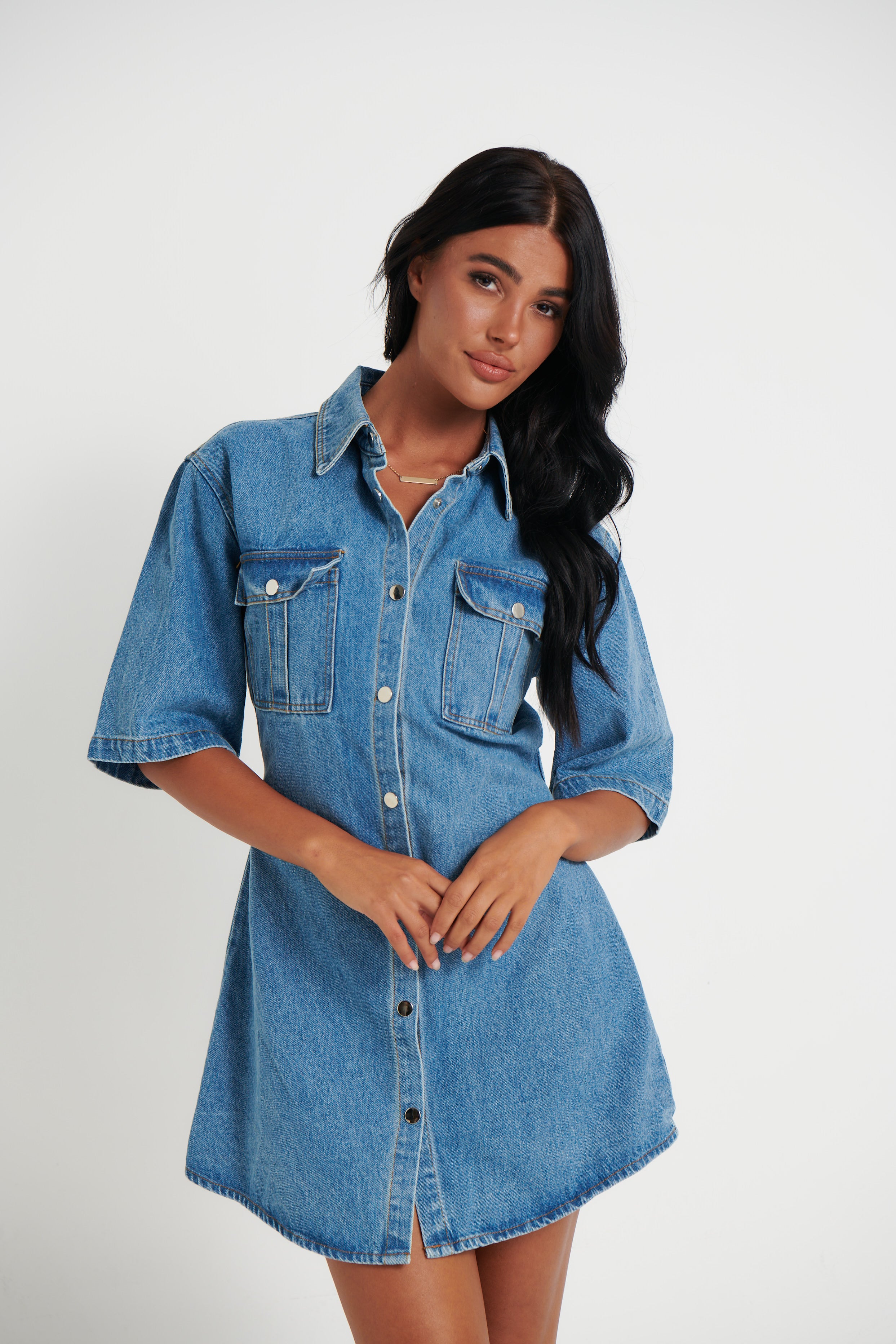 Kaneisha Denim Dress Light Blue