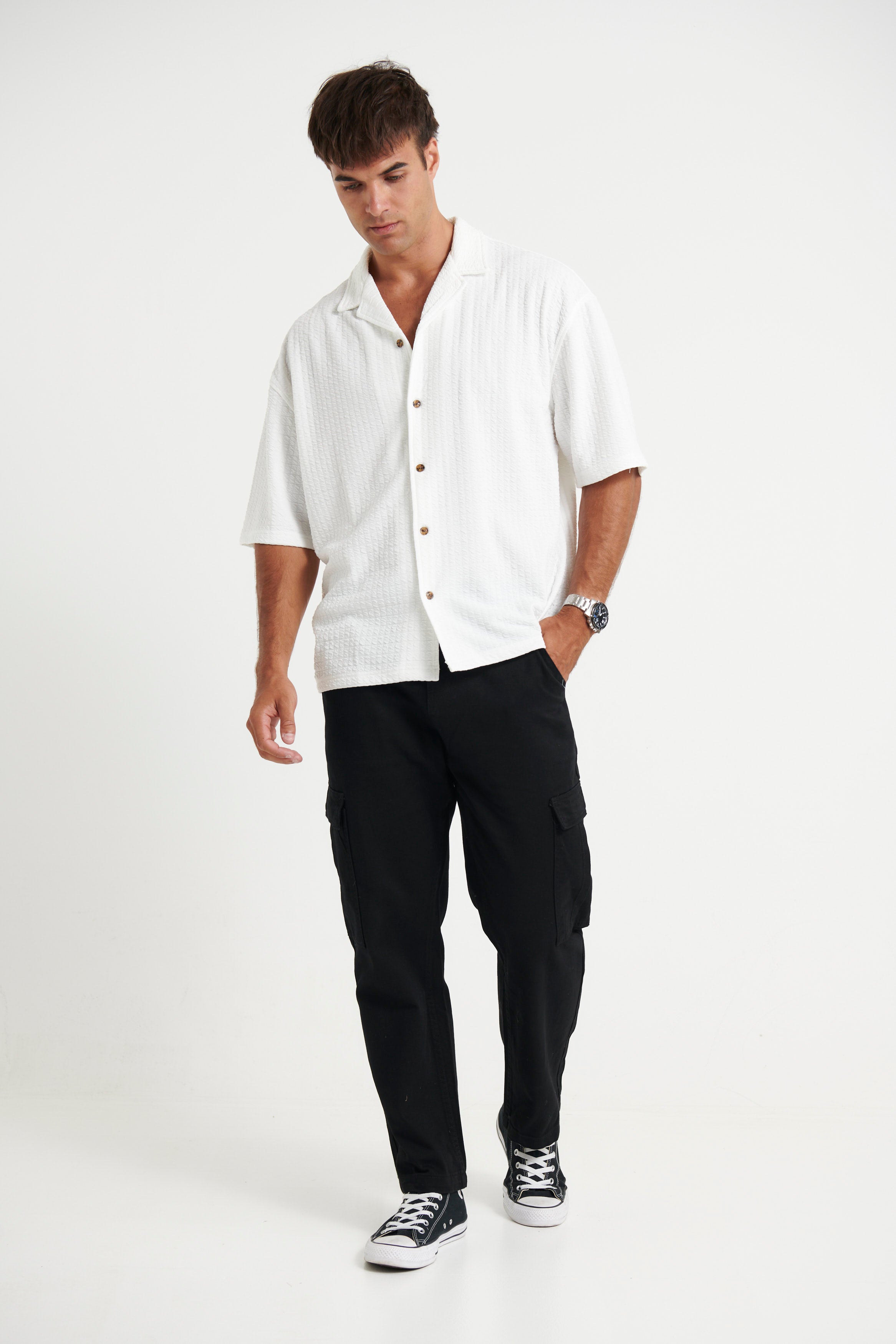 Raf Cropped Shirt Square Texture White