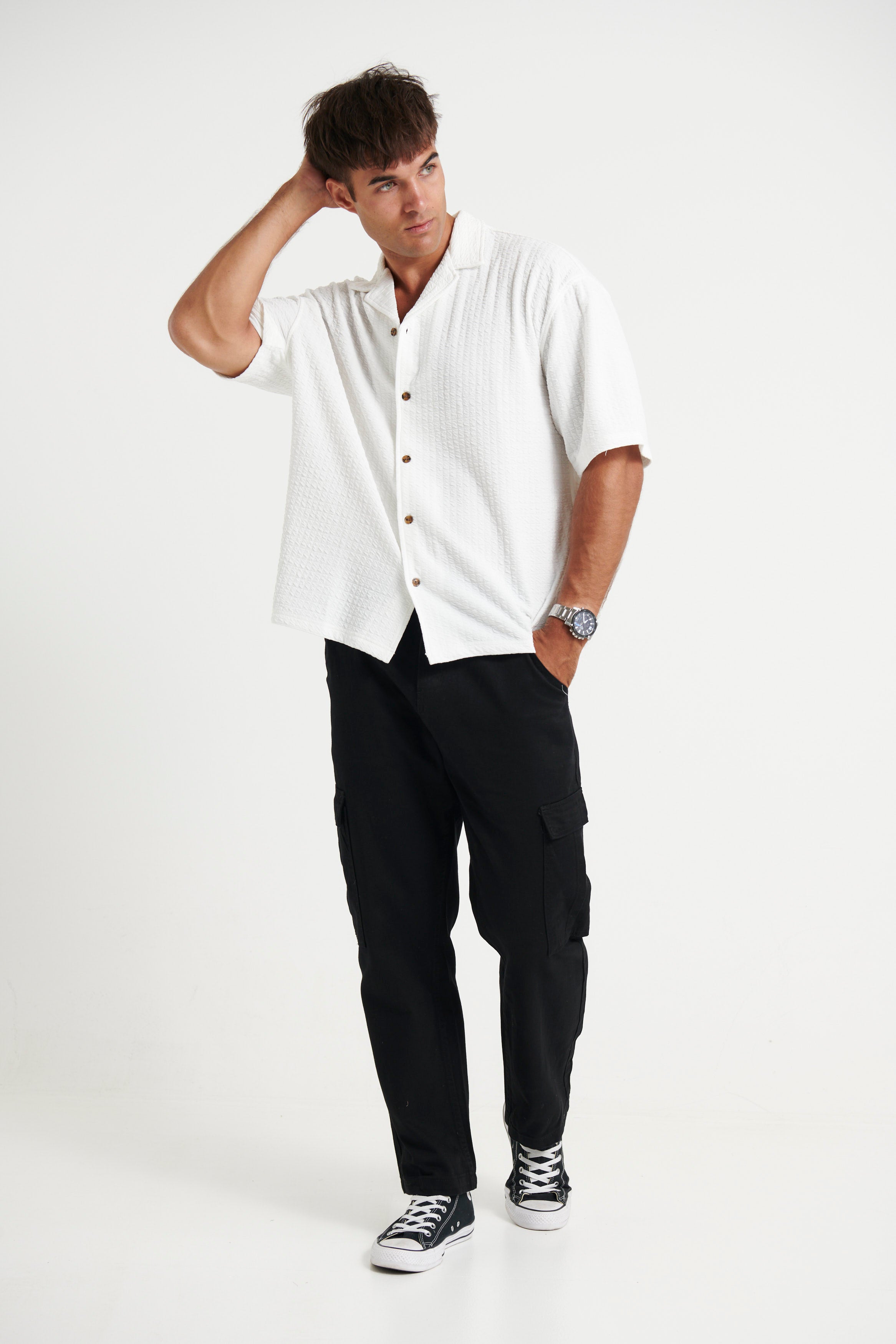 Raf Cropped Shirt Square Texture White