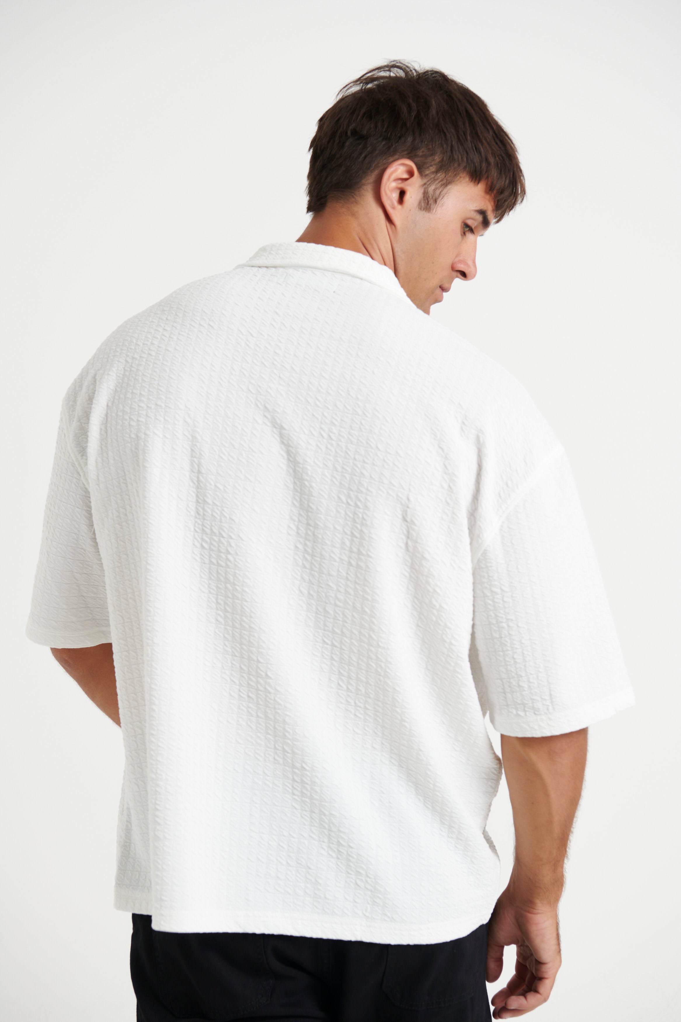 Raf Cropped Shirt Square Texture White