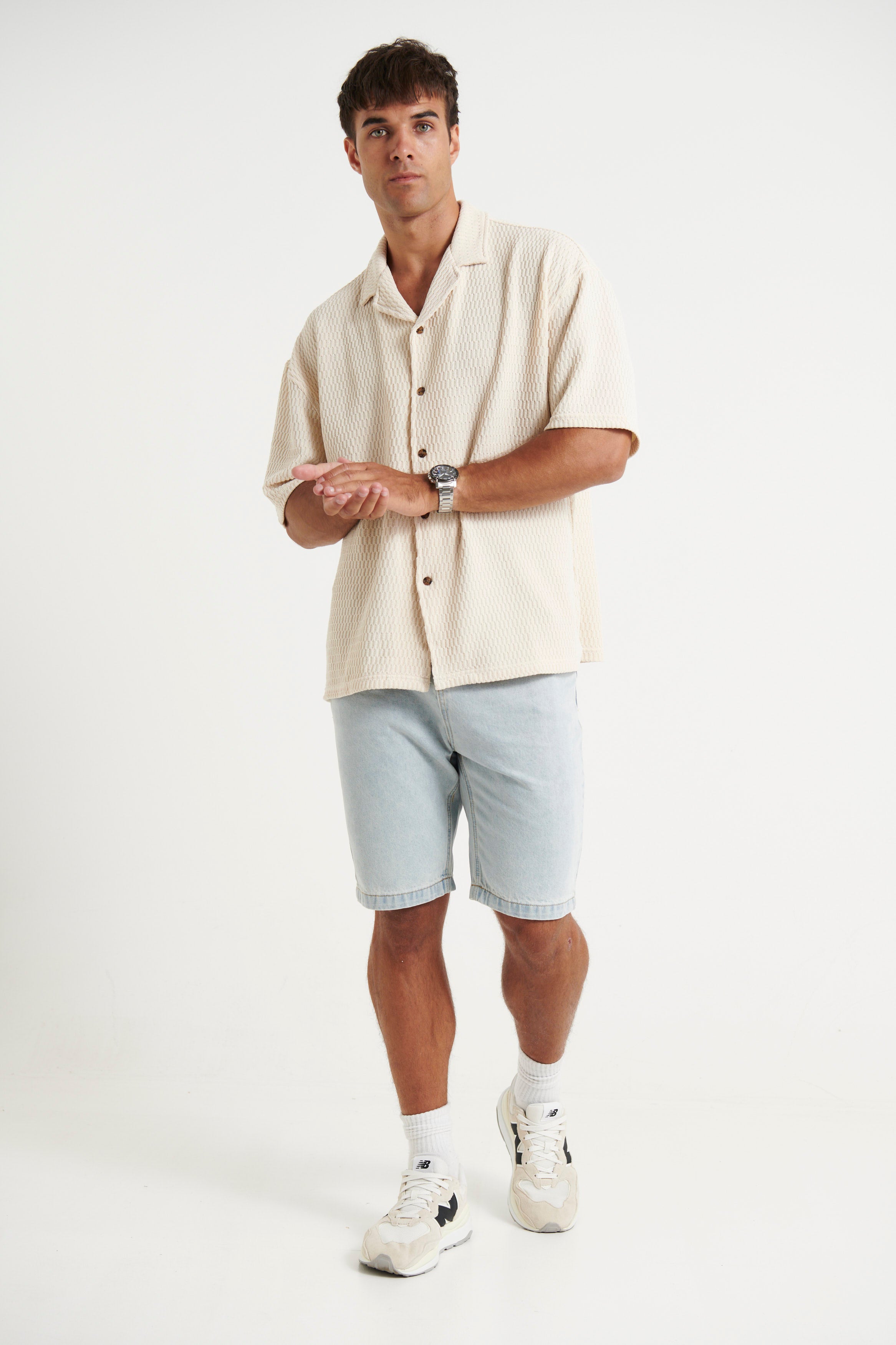 Raf Cropped Shirt Texture Ivory