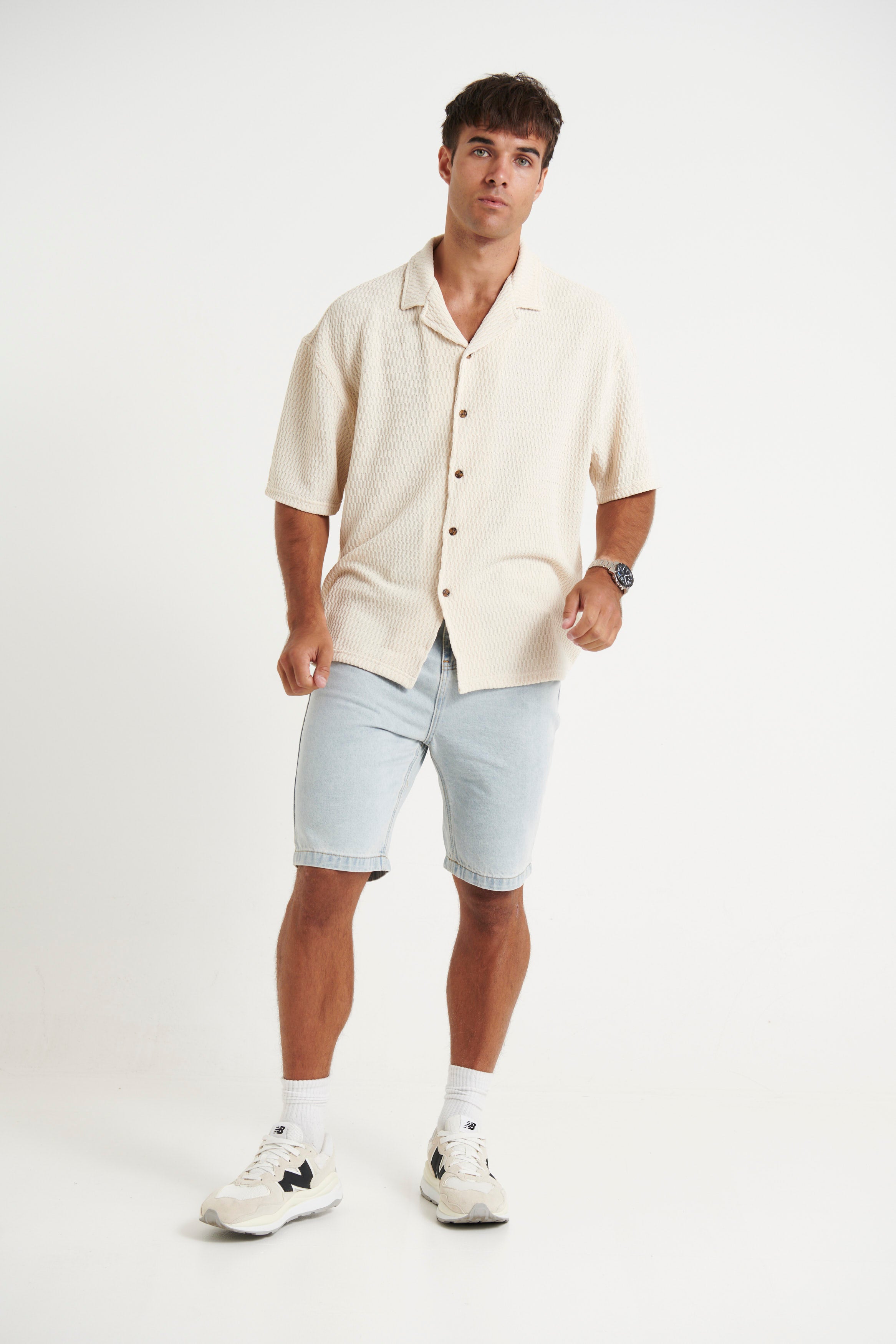 Raf Cropped Shirt Texture Ivory