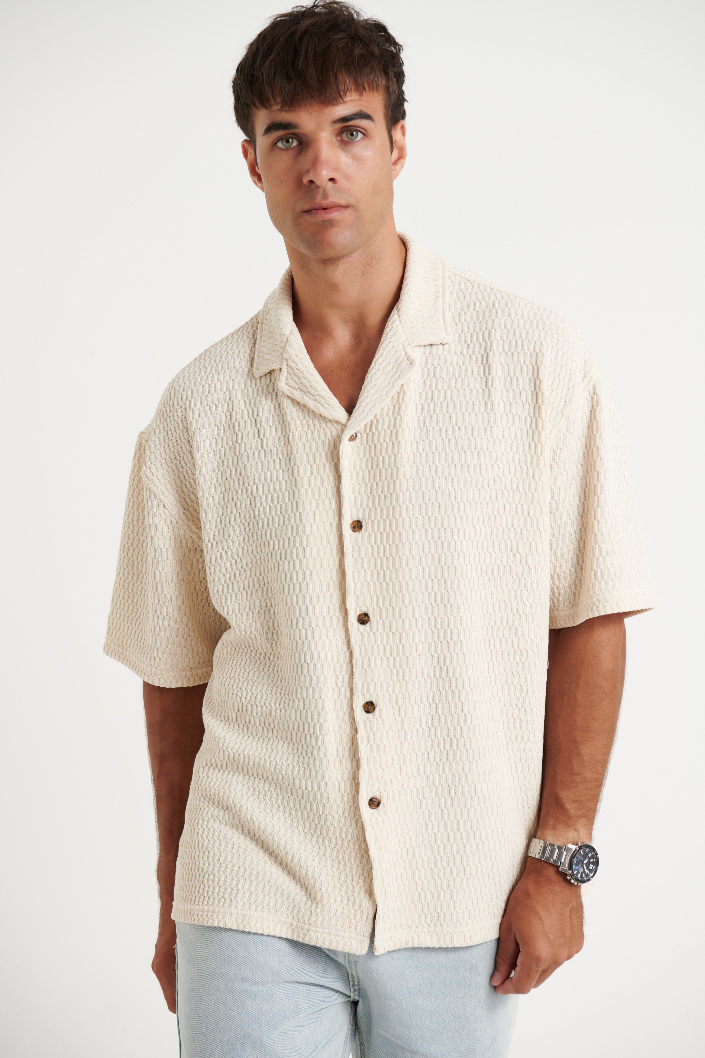 Raf Cropped Shirt Texture Ivory