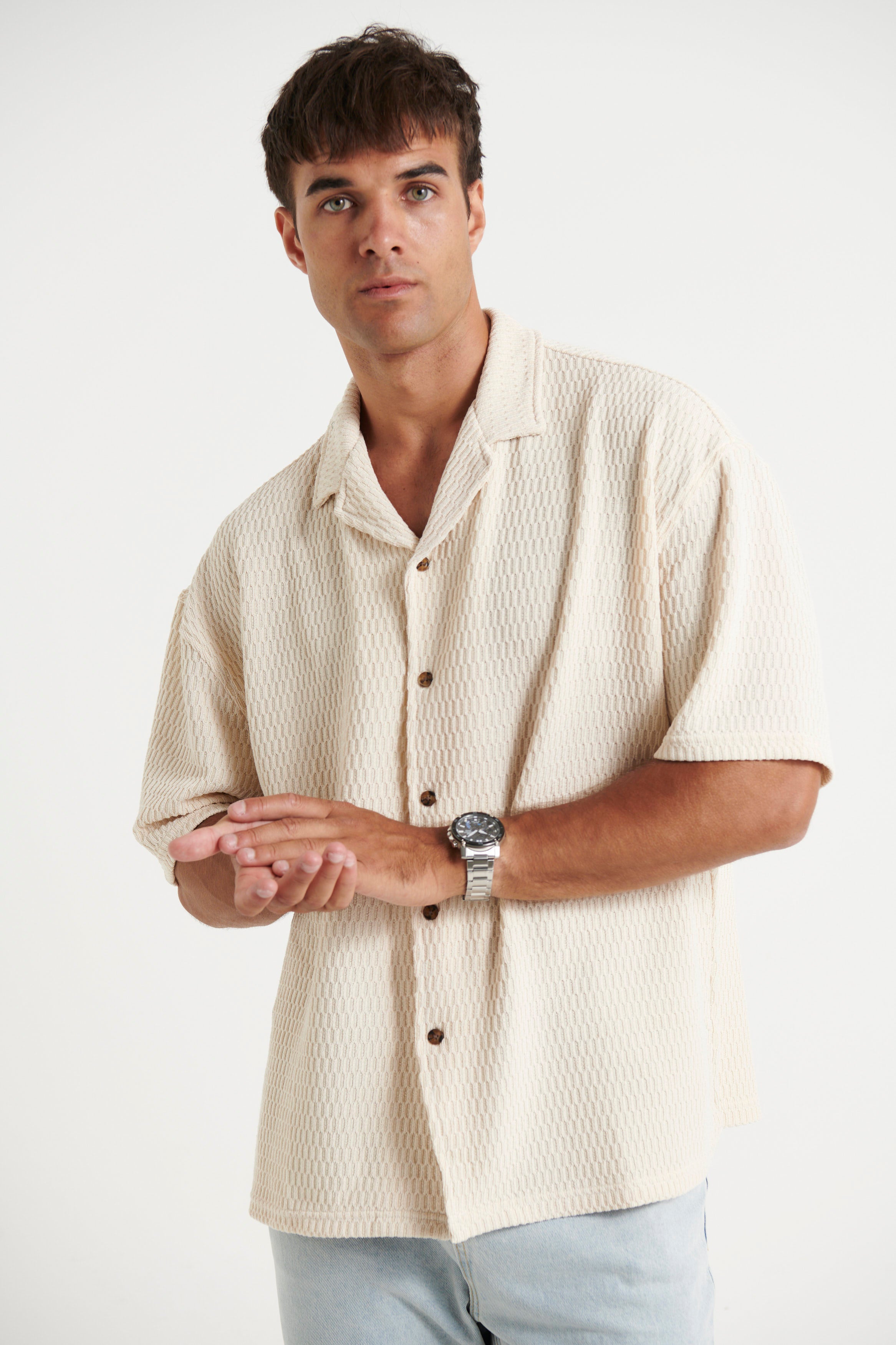 Raf Cropped Shirt Texture Ivory