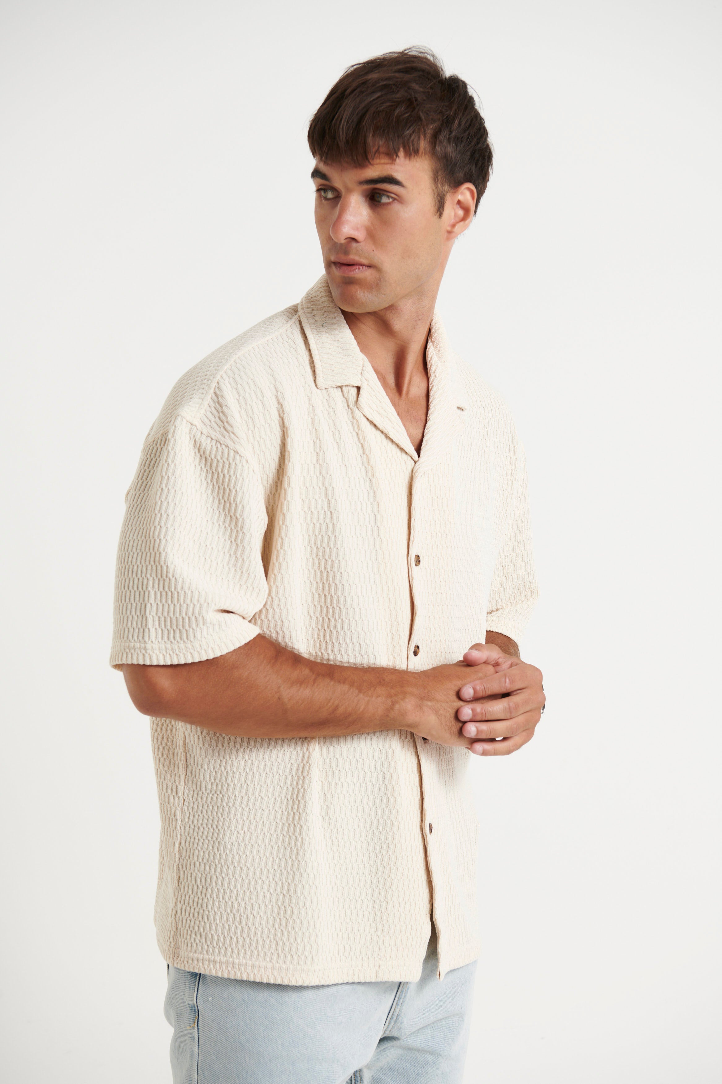 Raf Cropped Shirt Texture Ivory