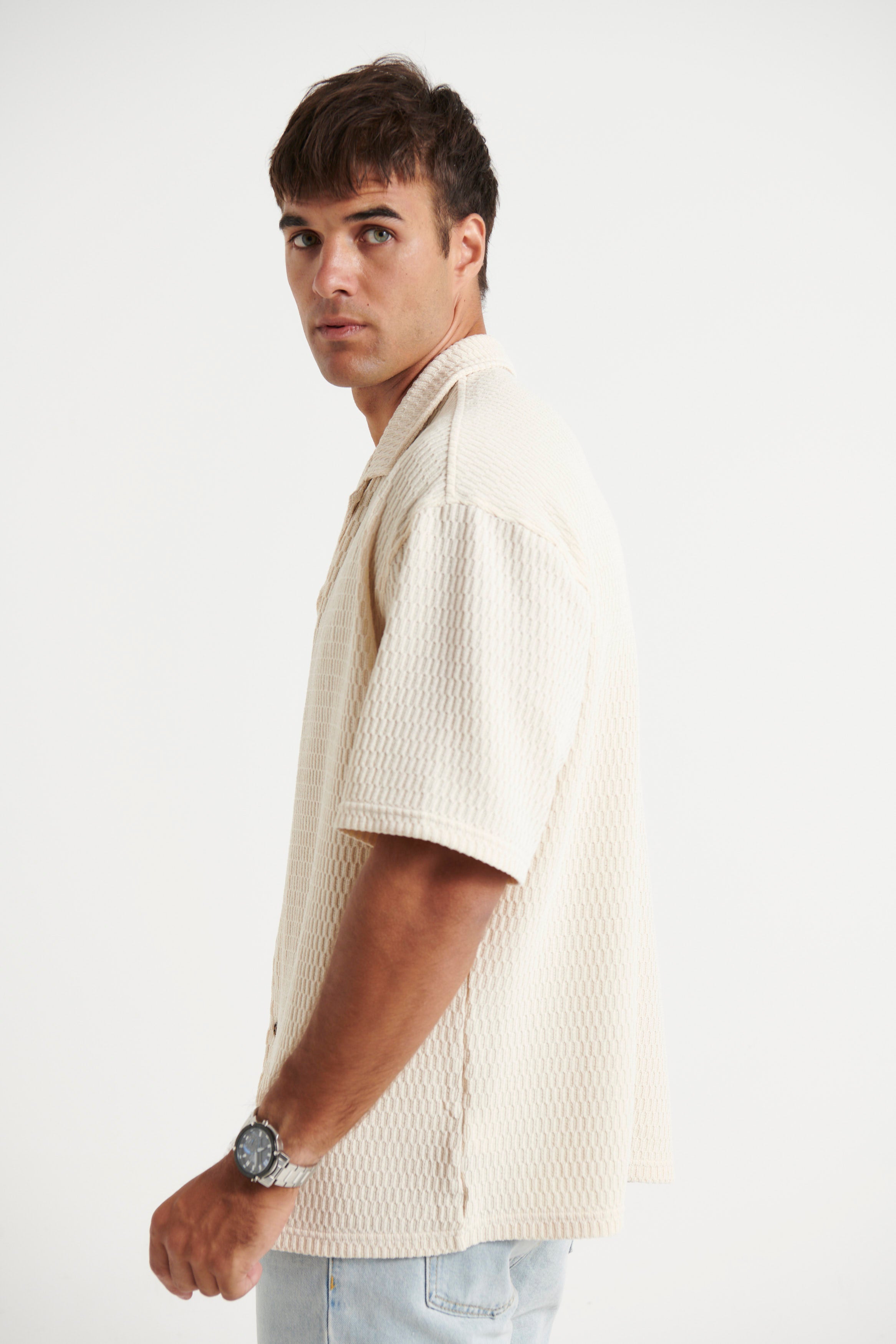 Raf Cropped Shirt Texture Ivory