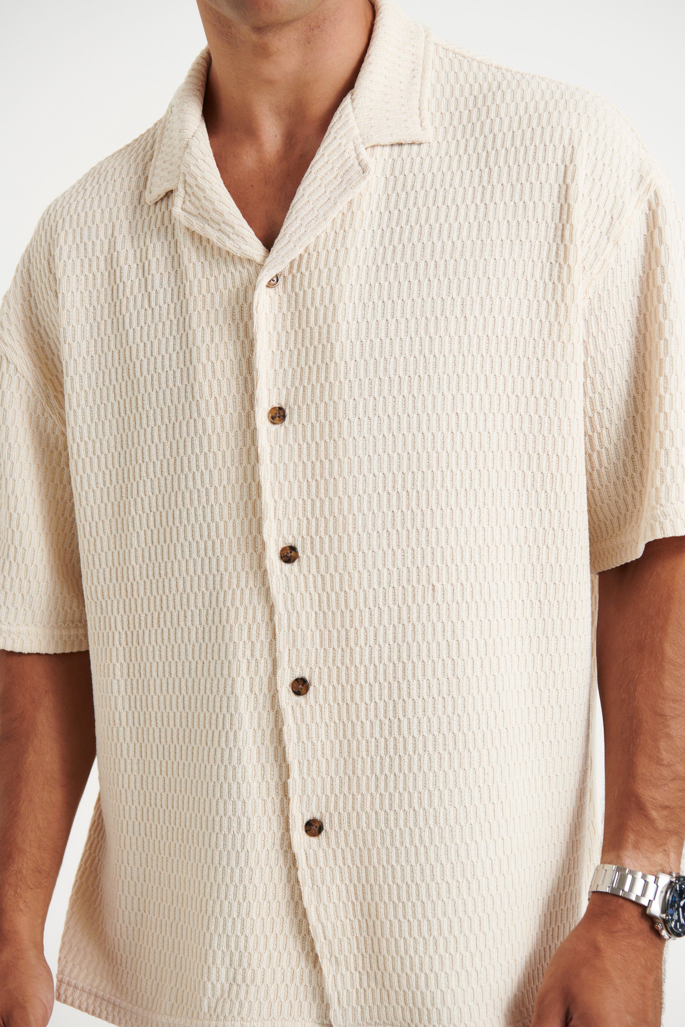 Raf Cropped Shirt Texture Ivory