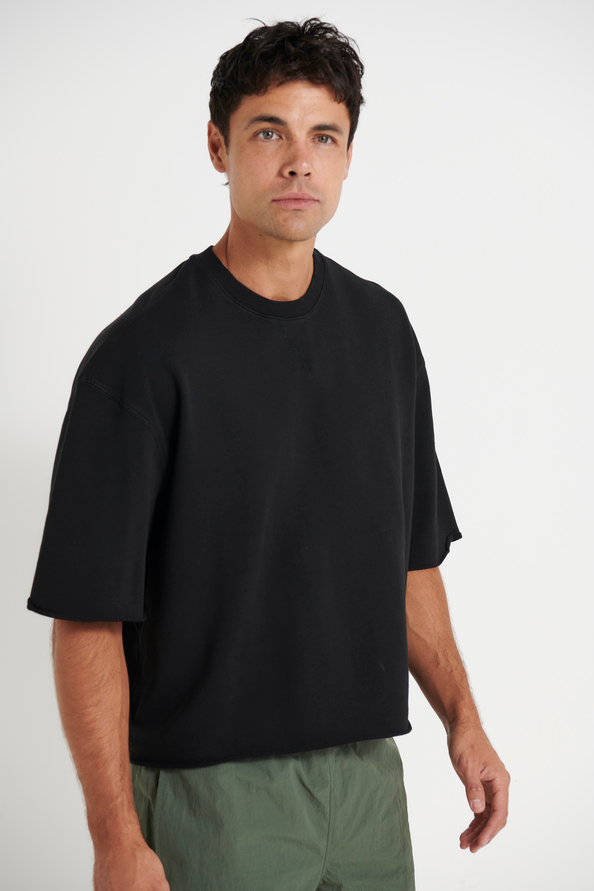Crop Box Fleece Tee Wash Black
