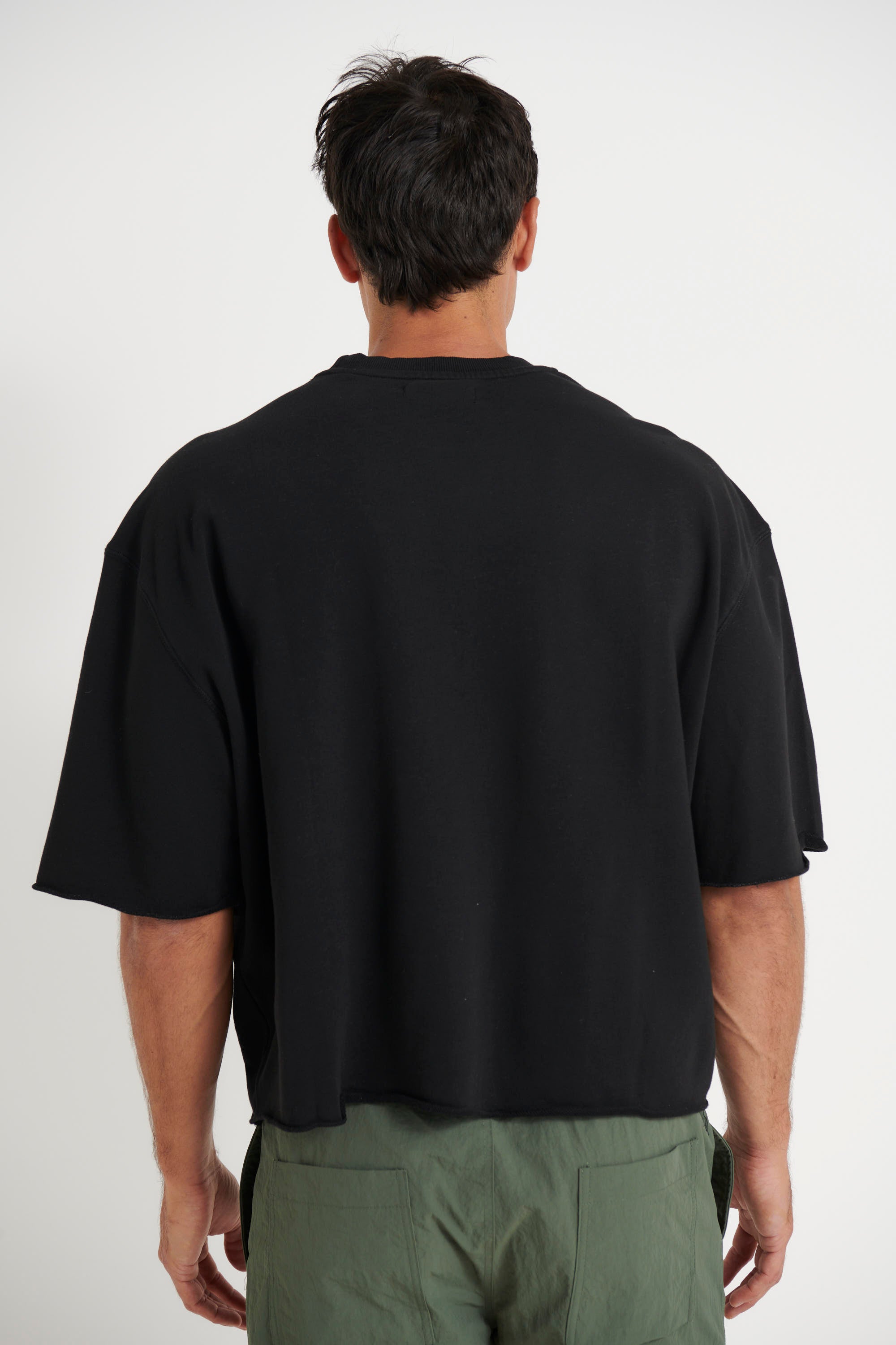 Crop Box Fleece Tee Wash Black