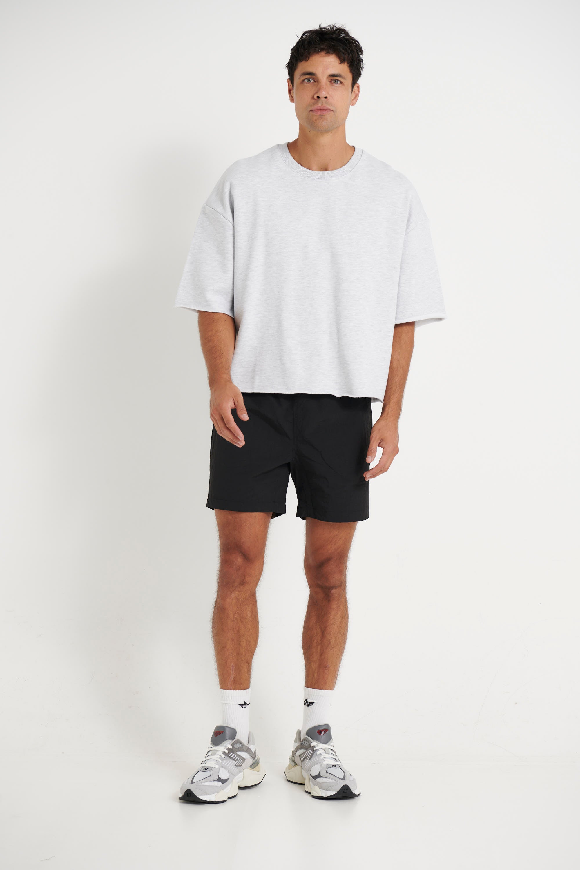 Crop Box Fleece Tee Heather Grey