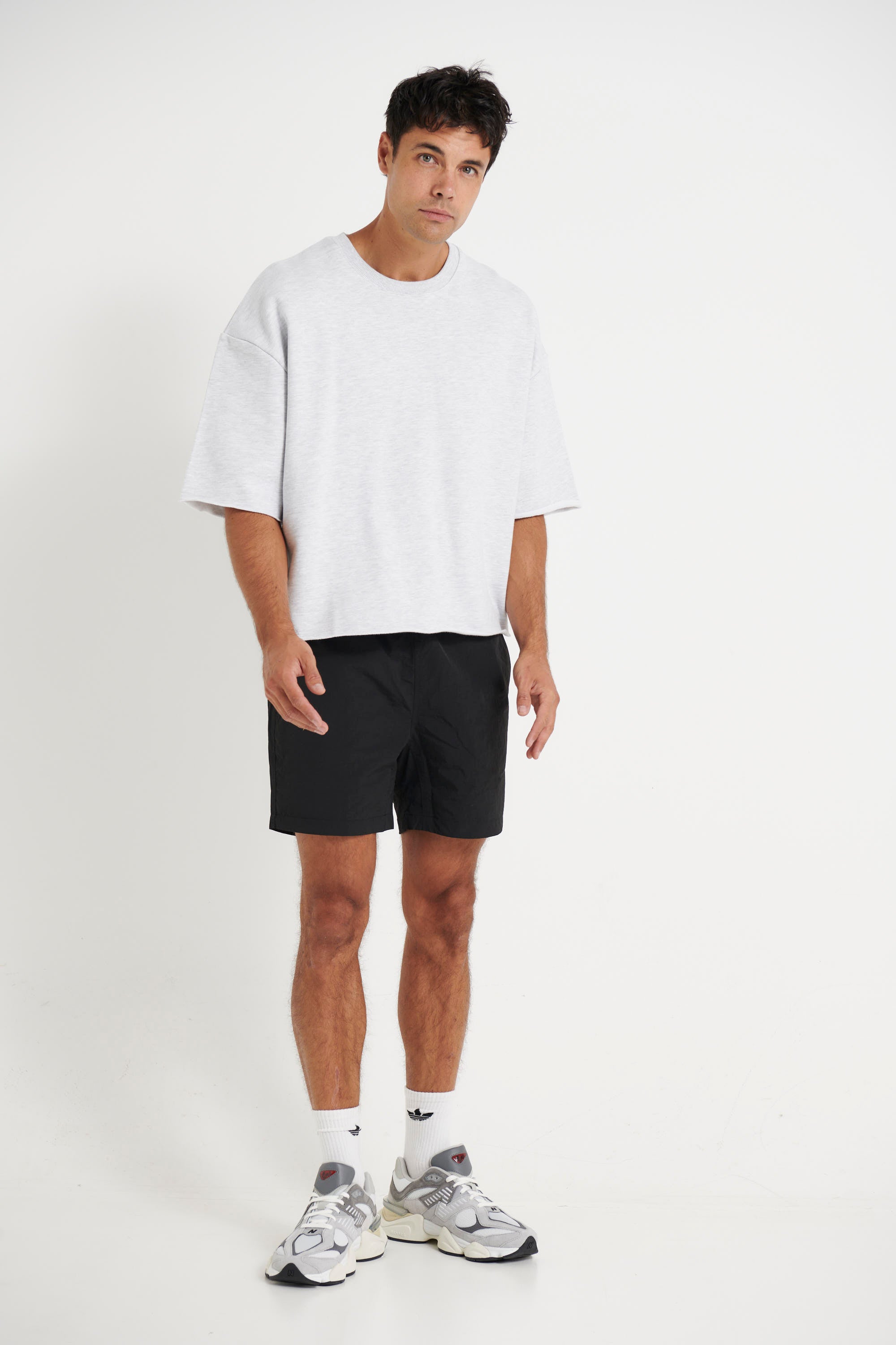 Crop Box Fleece Tee Heather Grey